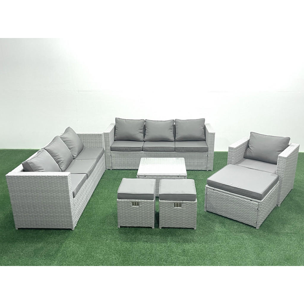 Thumbnail - Fimous Gartenmöbel-Set, Hellgrau, Metall, Kunststoff, Glas, 10-Sitzer, Füllung: Schaumstoff, quadratisch, Loungemöbel, L...