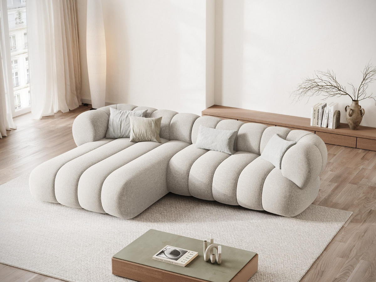 ECKSOFA Koge aus Chenille-Stoff leichtes beige 5 Sitzplätze - Creme, Textil (165/270cm) - Cosmopolitan Design