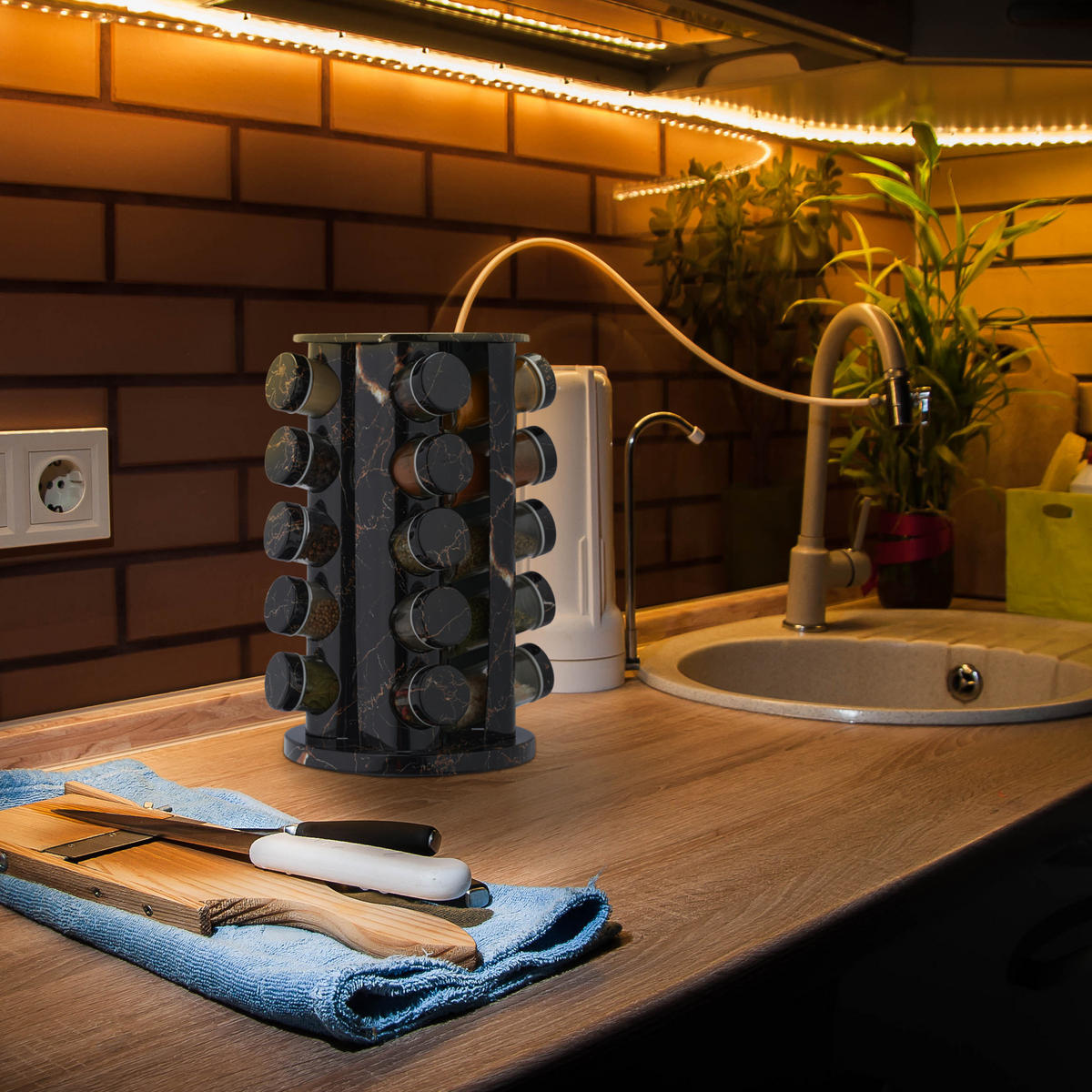 21 tlg. Gewürzkarussell - Multicolor, Glas/Kunststoff (19.5/33.5/19.5cm) - Relaxdays