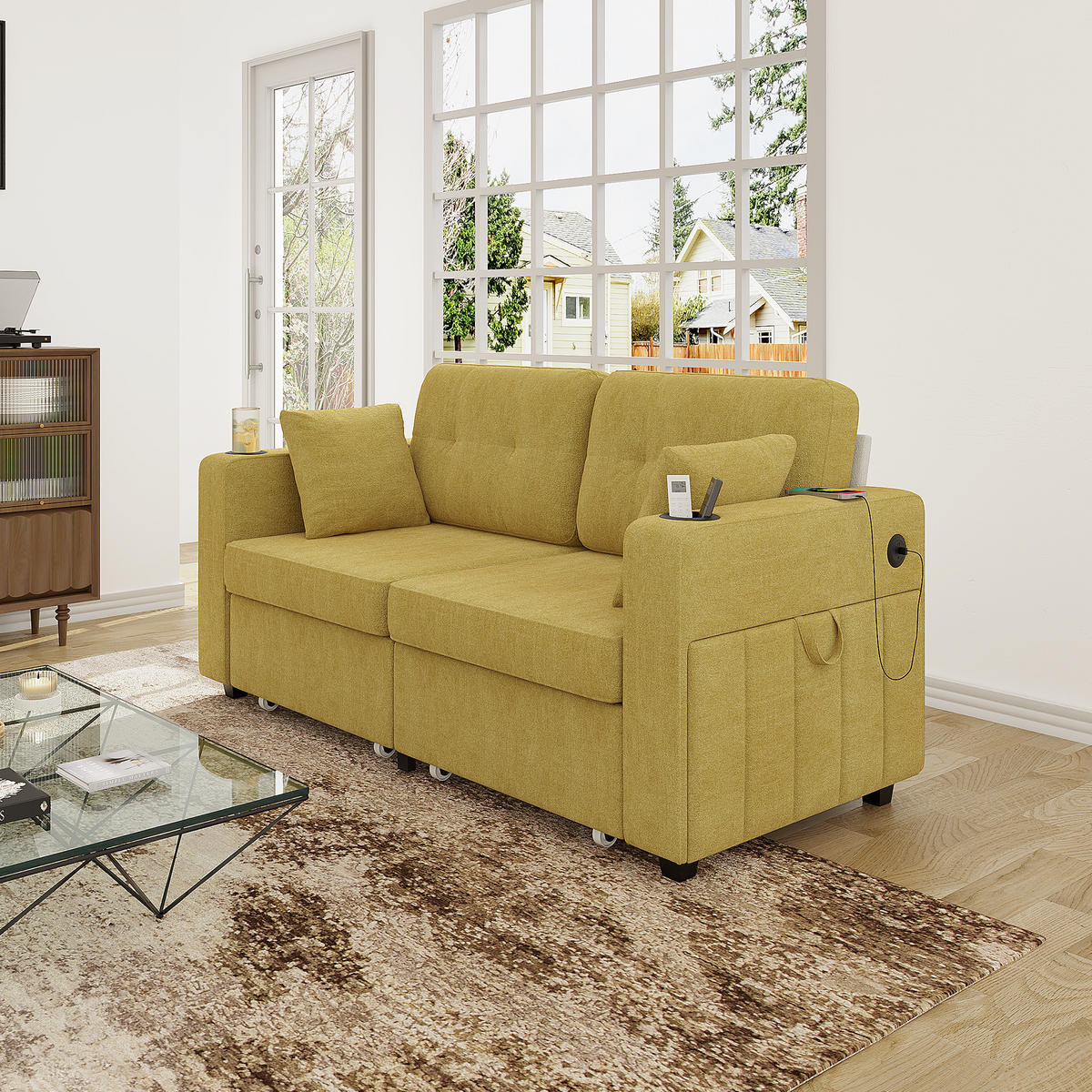 2-SITZER-SOFA aus Chenille 172x75x82 cm mit USB & Stauraumschubladen, senfgelb - Gelb, Textil (75/82/172cm)