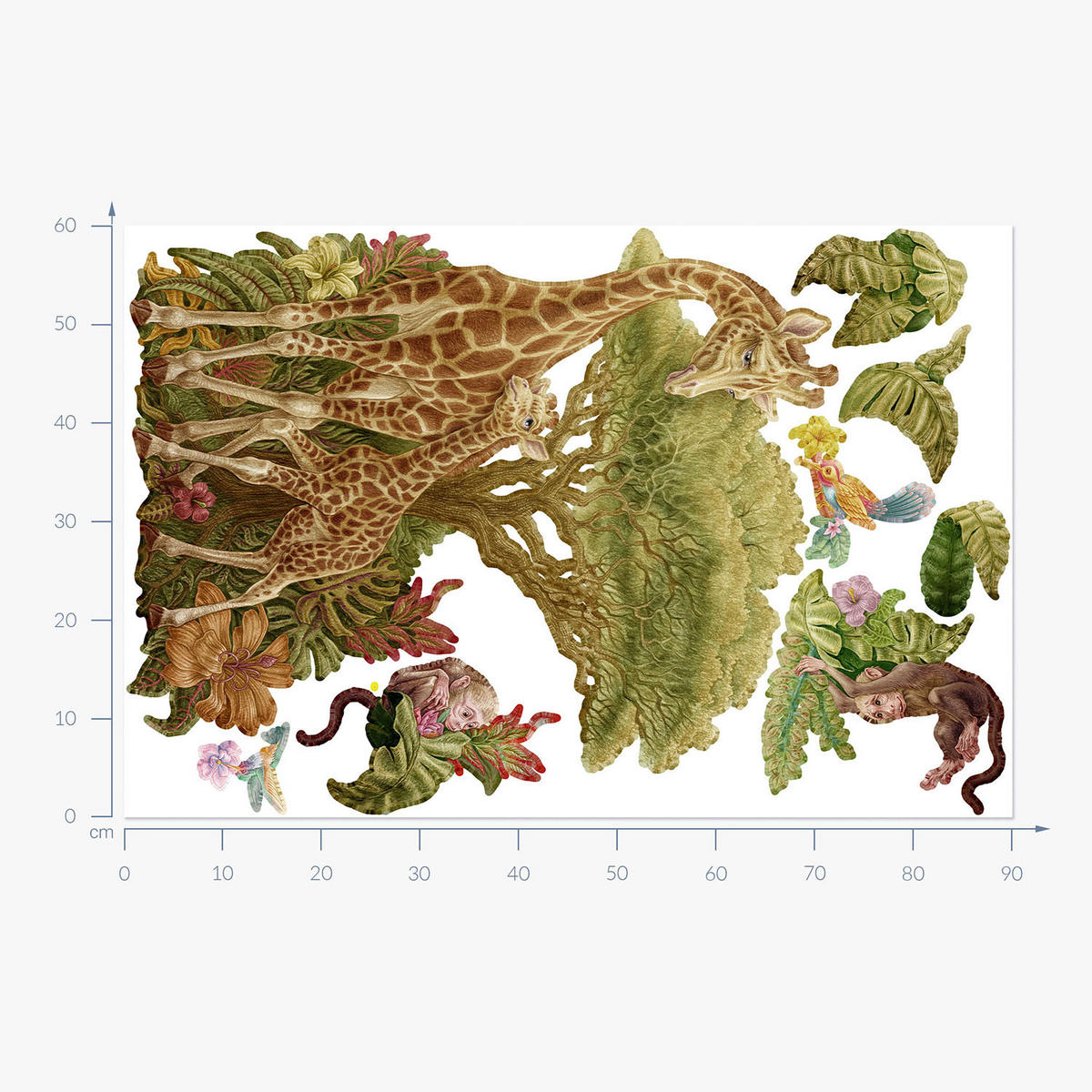WANDAUFKLEBER 60x90cm - Wildtiere Vegetation - Multicolor, Kunststoff (60/90/0.1cm) - Wallfluent