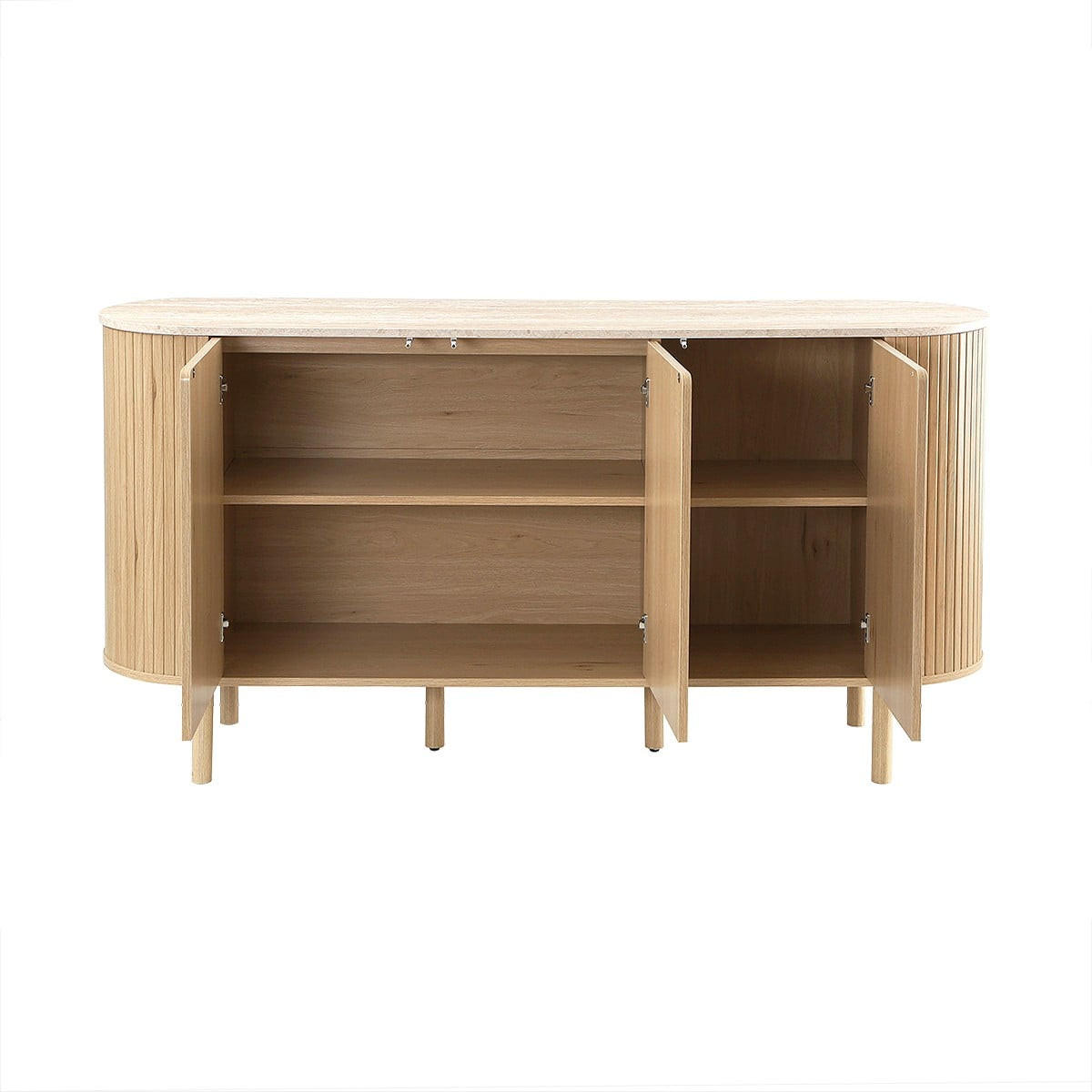 SIDEBOARD 3 Türen mit Travertin-Dekorplatte B160 cm - HELIOS - Eschefarben, Holzwerkstoff (40/80/48cm) - Calicosy