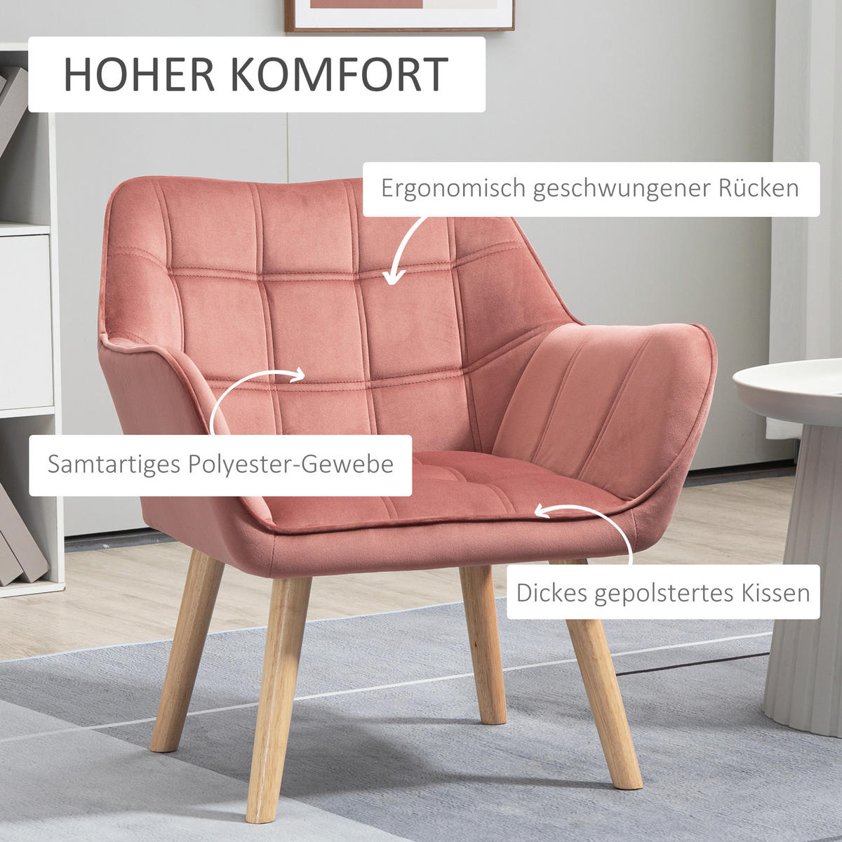 EINZELSESSEL, Relaxsessel, Sessel, Rosa - Rosa, Kunststoff (61/72/68.5cm) - HOMCOM