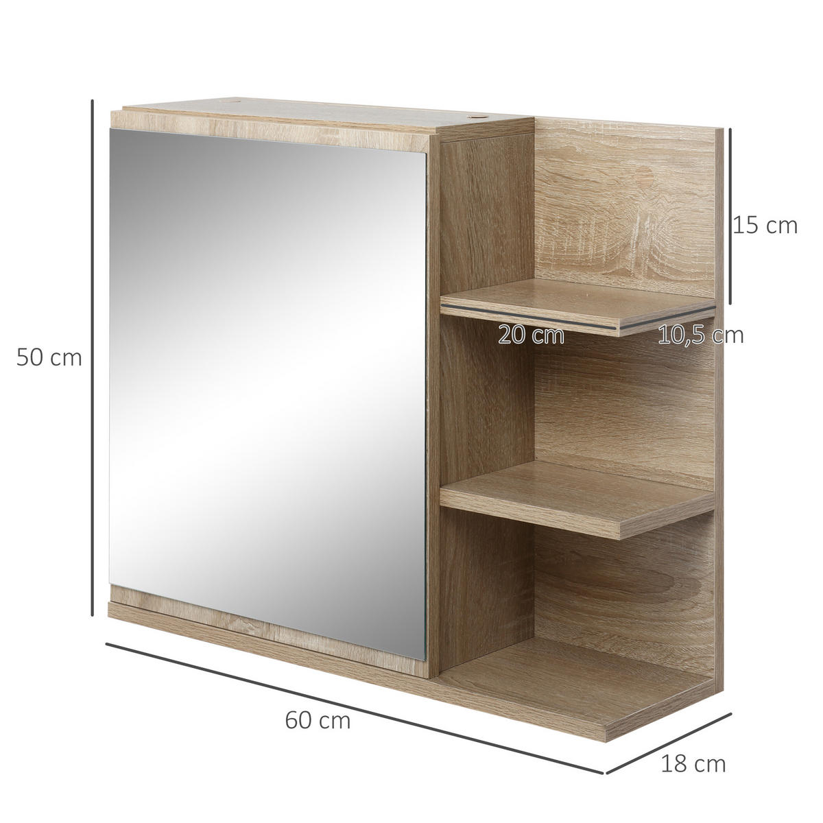 SPIEGELSCHRANK Eiche-Optik - Naturfarben, Holzwerkstoff (60/50/18cm) - PANGIVO