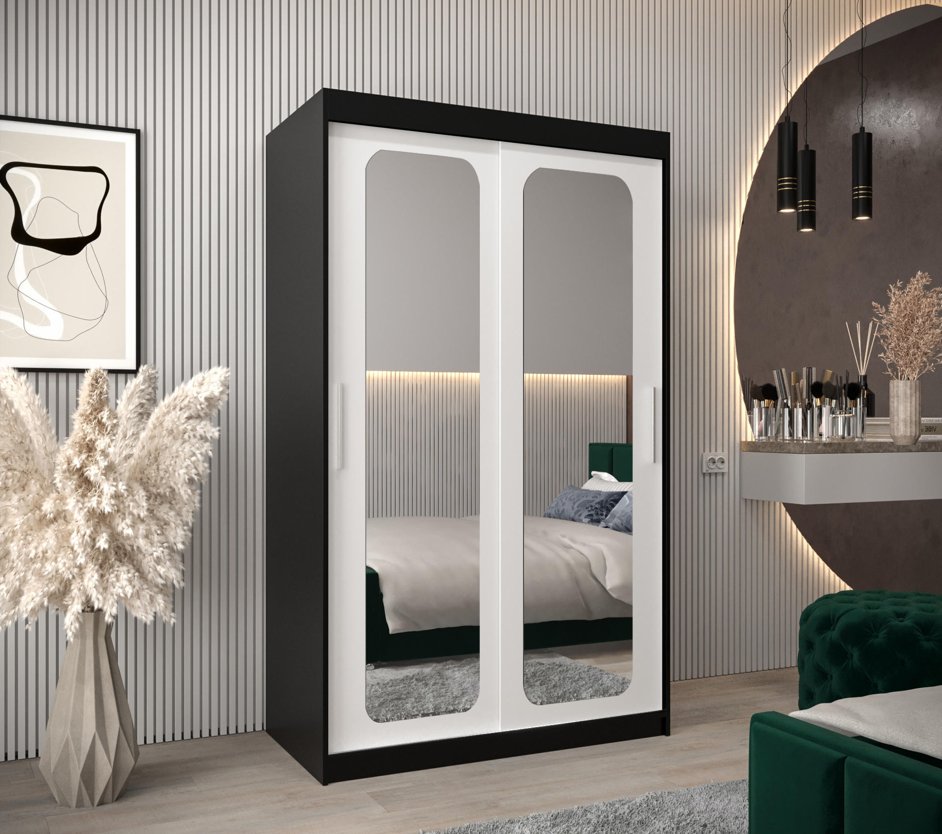 SCHWEBETÜRENSCHRANK 200/120/62 2-türig - Silberfarben/Schwarz, Holz/Kunststoff (120/200/62cm) - Abiks Möbel