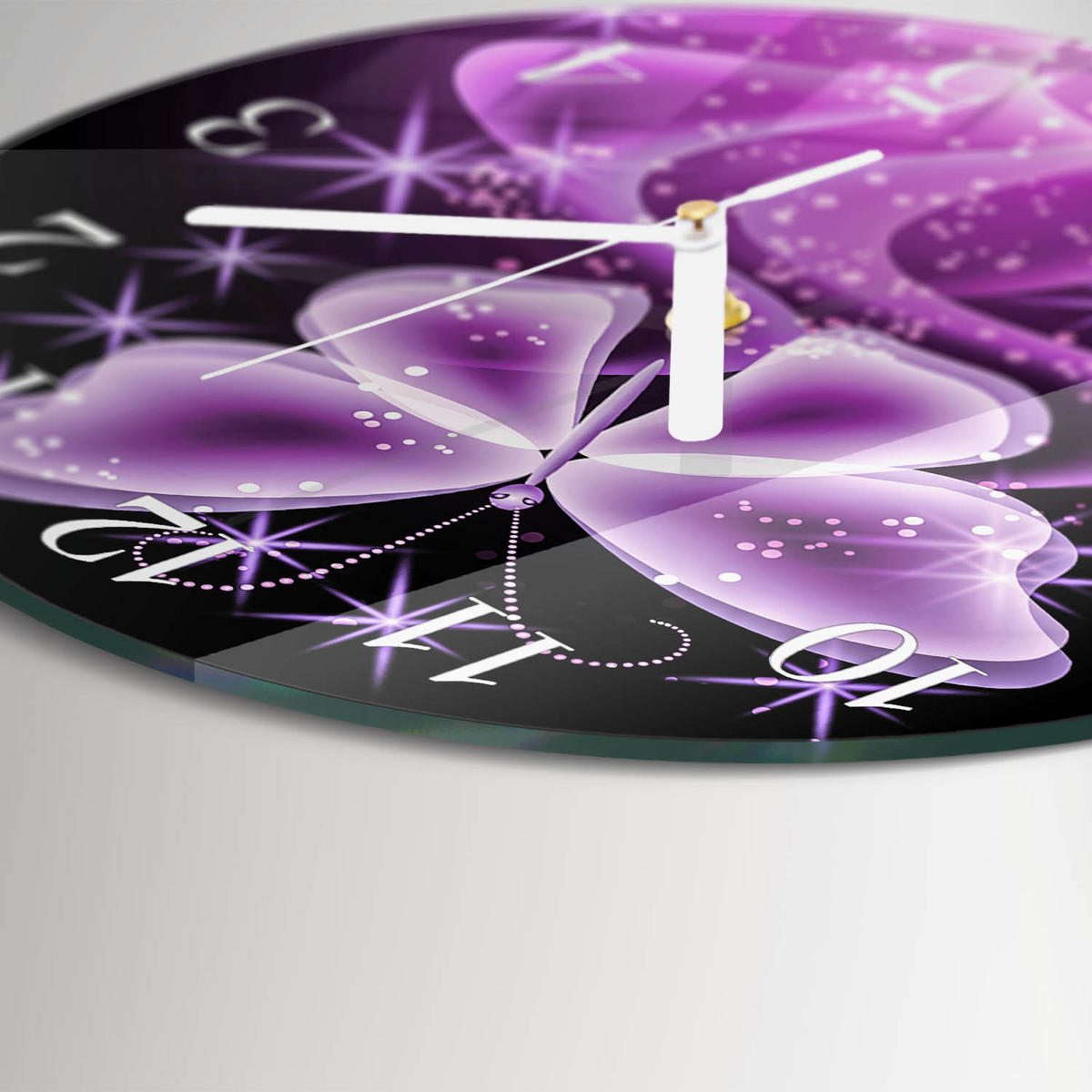 WANDUHR fi30 cm - Schmetterling - Lila, Glas (30/30/0.4cm) - TULUP