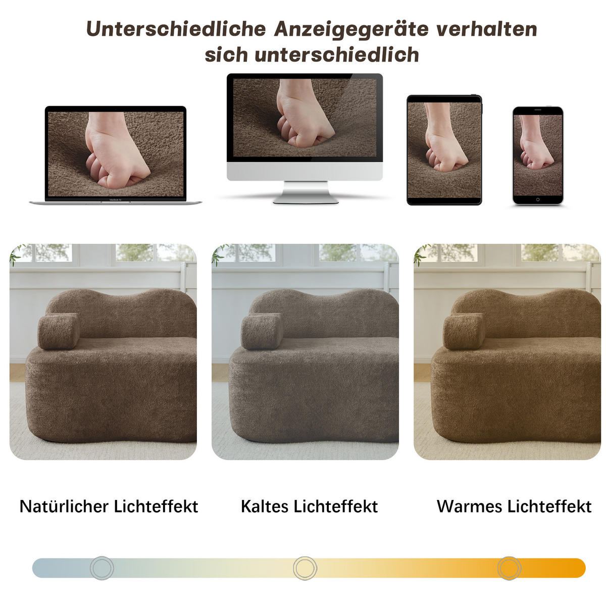SOFA 288/98/70 cm in Braun aus Samt, modular und rahmenlos - Braun, Textil (98/70/288cm) - Flora Grace