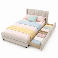POLSTERBETT 90/200 cm in Beige Chenille mit 2 Schubladen, USB und Type-C - Beige, Holzwerkstoff/Textil (90/200cm) - CHICFURN