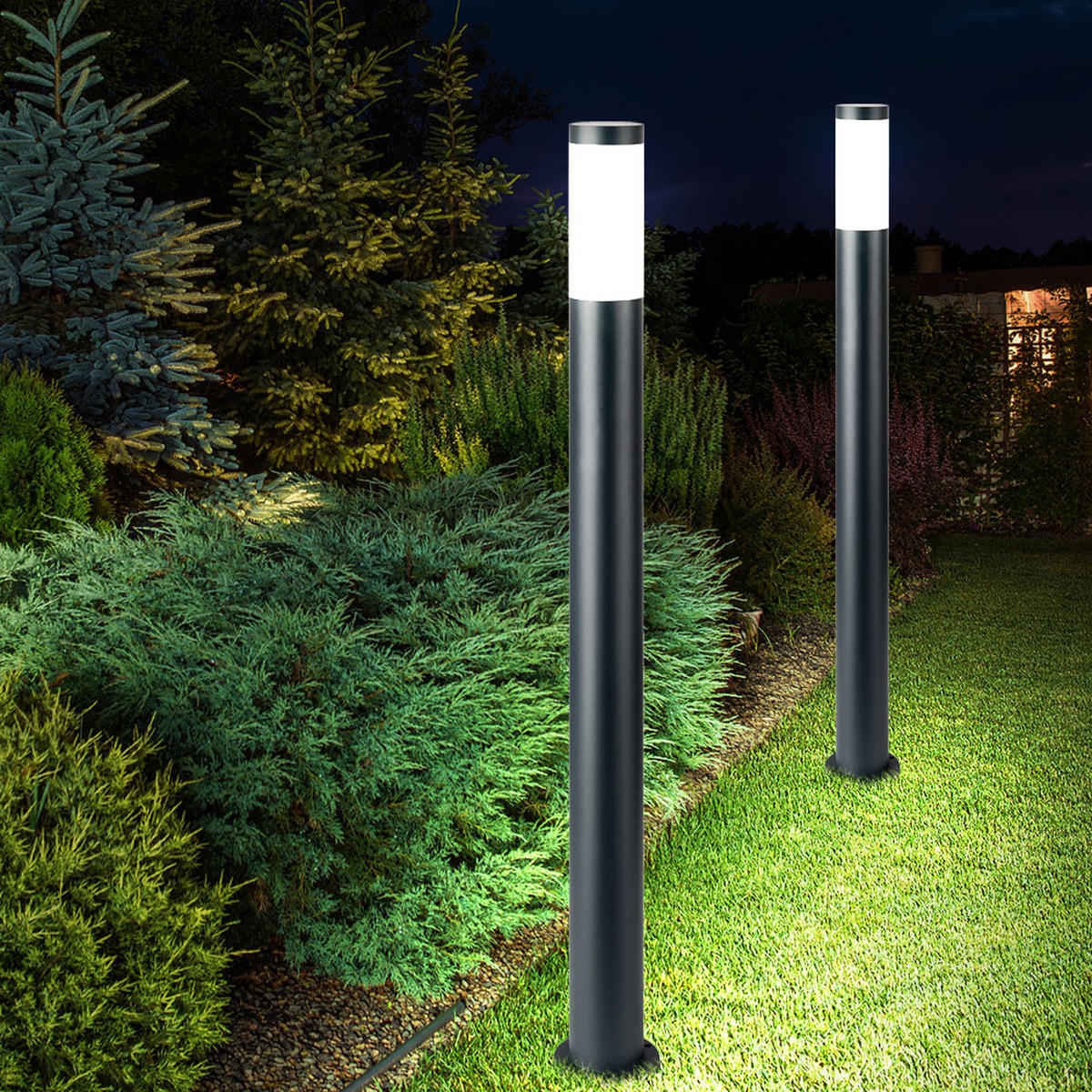 LED STEHLEUCHTE Edelstahl Anthrazit 2er Set - Anthrazit, Metall (12.7/12.7/110cm) - Globo Lighting