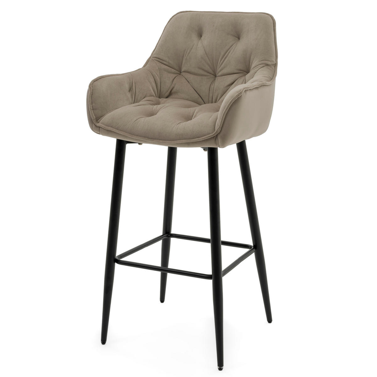 BARHOCKER SIENA gepolstert mit Steppung - dunkelbeige - Samt Velours - Hellbraun/Schwarz, Metall (53/107/52cm) - NEW HOME