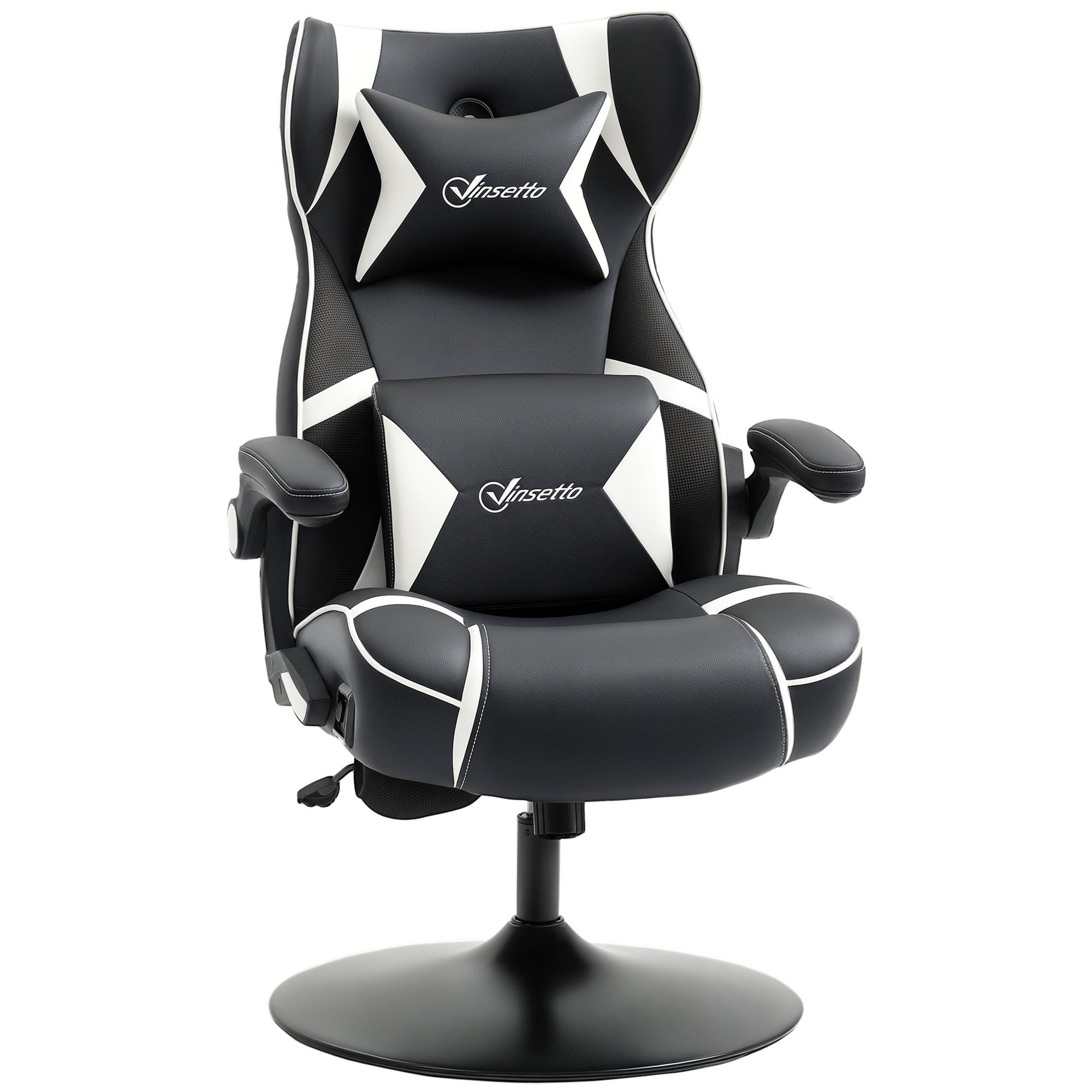 GAMINGSESSEL mit Wippfunktion Gaming Stuhl mit Lautsprecher Bürostuhl PU - Schwarz/Weiß, Leder (73/118/69cm) - Vinsetto