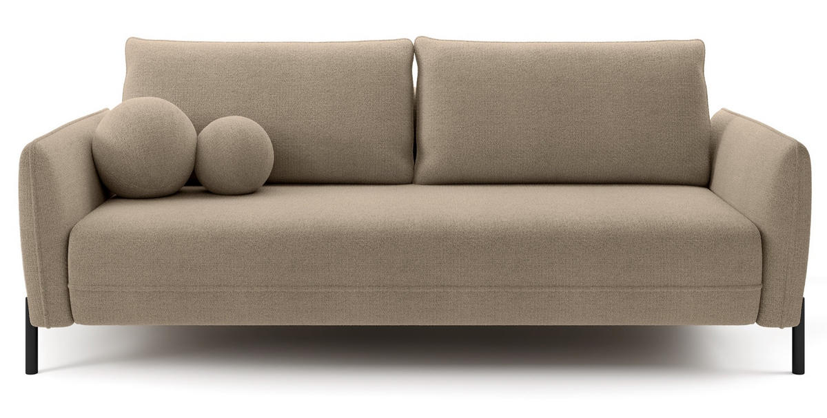 SOFA Veruco Beige mit Schlaffunktion - Beige/Schwarz, Textil/Metall (234/90/100cm) - Selsey