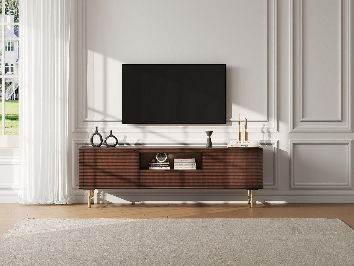 TV-BOARD - 160 cm x 40 cm - Holz, Platte, Holz, Platte - Naturfarben Dunkel, Goldfarben - SORDANA - Goldfarben/Naturfarben, Holz (160/55/40cm) - Vente-Unique