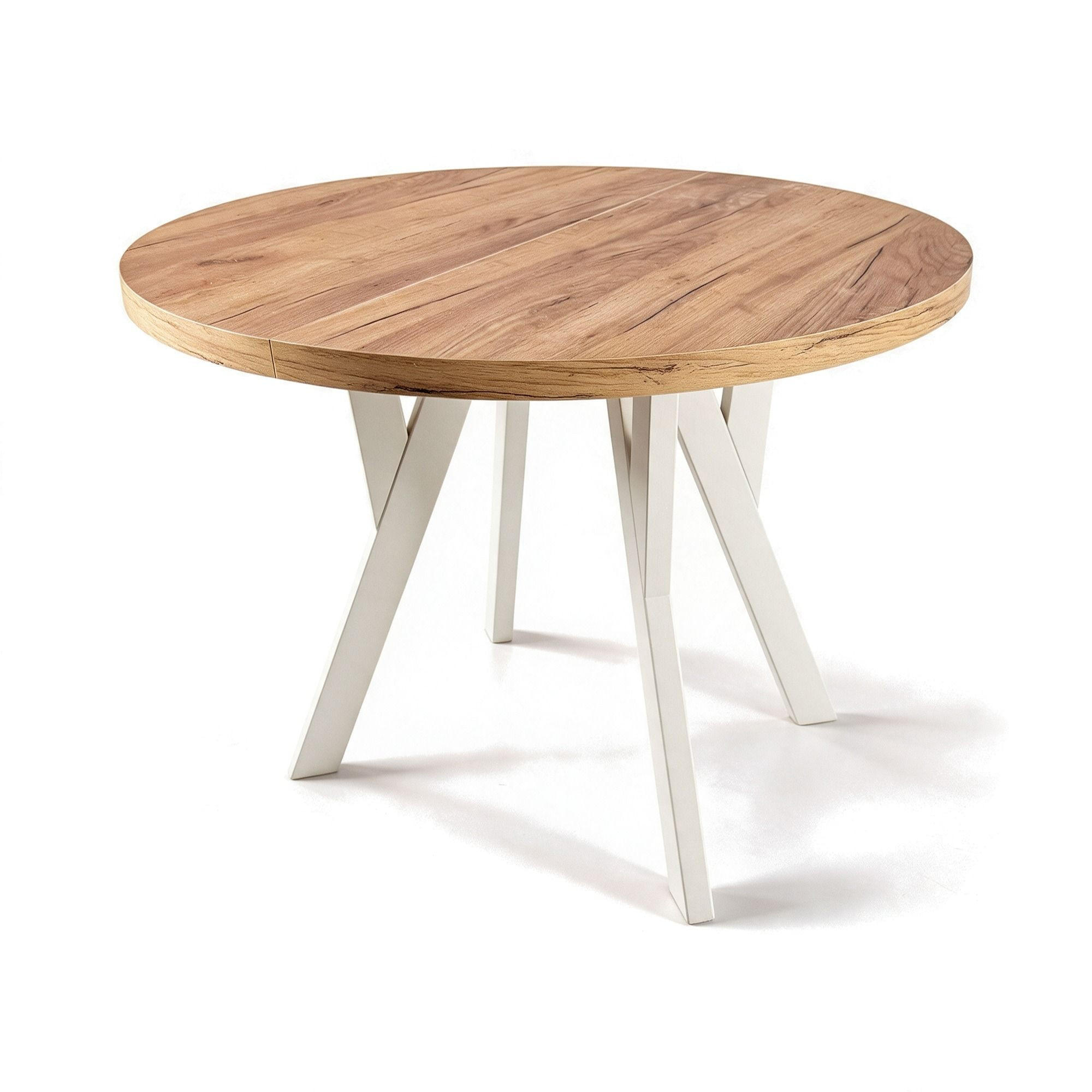 ESSTISCH ausziehbar rund ATO, 100-140 cm, Dekor Craft, weiße Holzbeine - Weiß/Braun, Holzwerkstoff/Buchenholz (100/100/77cm) - VENASI MÖBEL