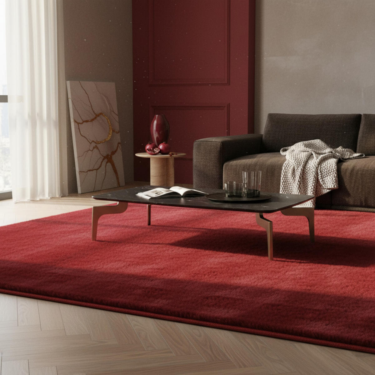 TEPPICH Kurzflor Uni Modern Waschbar Schlafzimmer Strapazierfähig Rot 140x200 cm OEKO-TEX – NECKAR - Rot, Textil (140/200cm) - KADIMA DESIGN