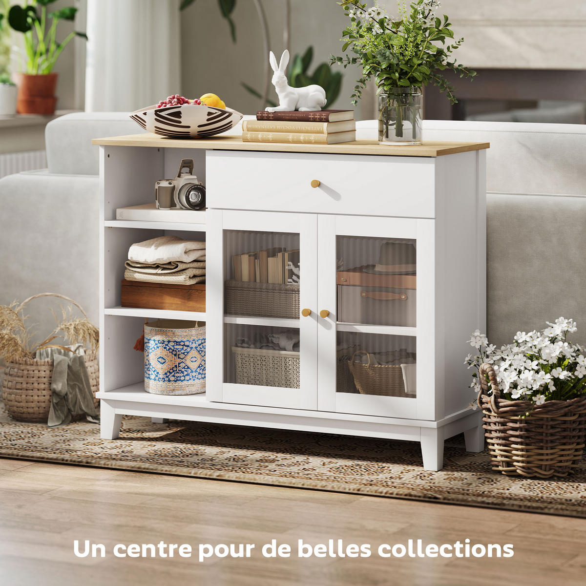 SIDEBOARD Weiß Eichefarben 100/35/80 cm - Weiß, Holzwerkstoff (100/80.3/35cm) - PANGIVO