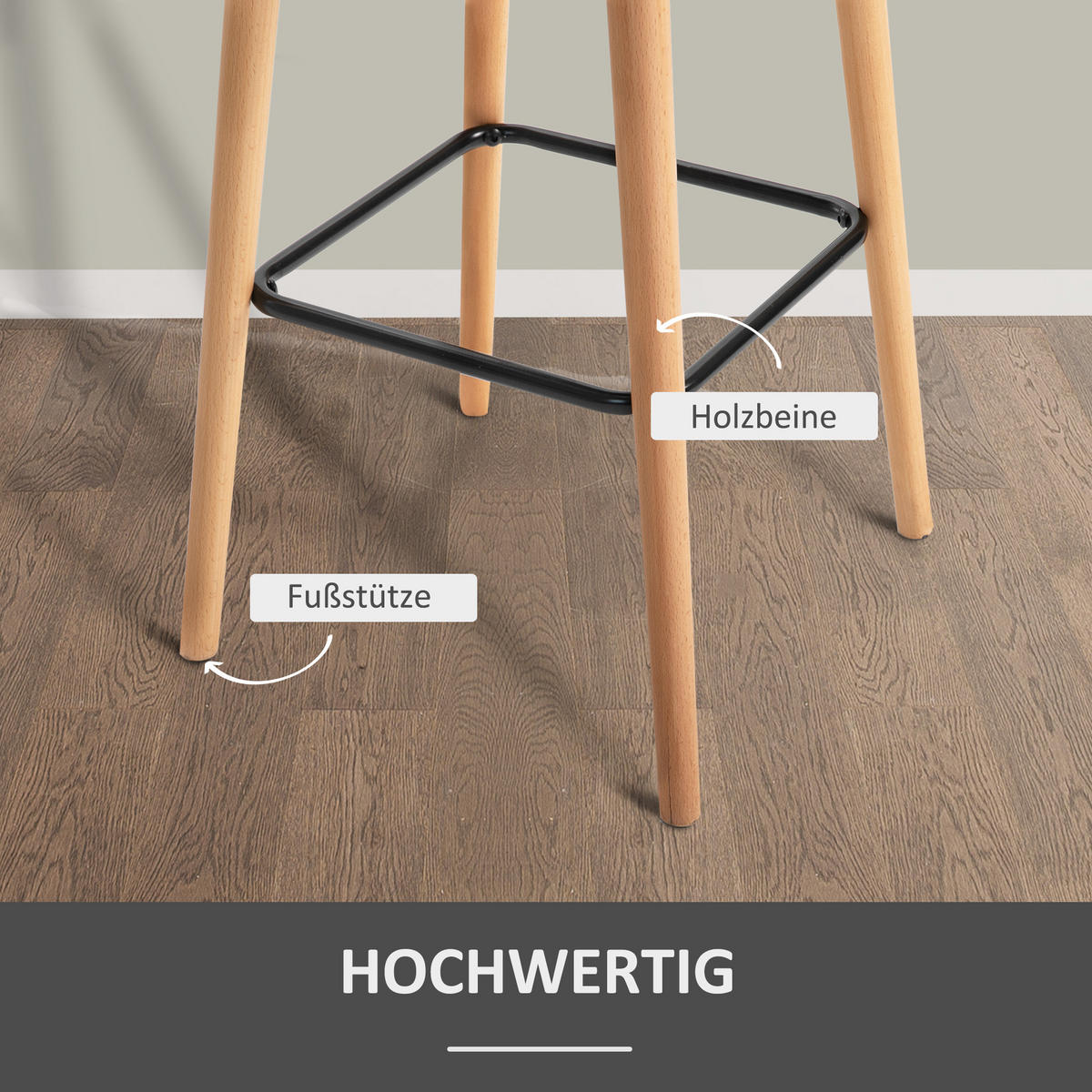 BARHOCKER, Buchenholzbeine, Metall, Grau - Grau, Holz (48/100/55cm) - HOMCOM