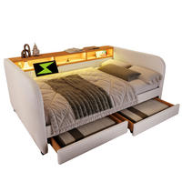 ČALOUNĚNÁ postel 140/190 cm světle béžová z lnu s LED a USB-C, zásuvkami a úložným čelem - béžová, textil (140/190cm) - OKWISH