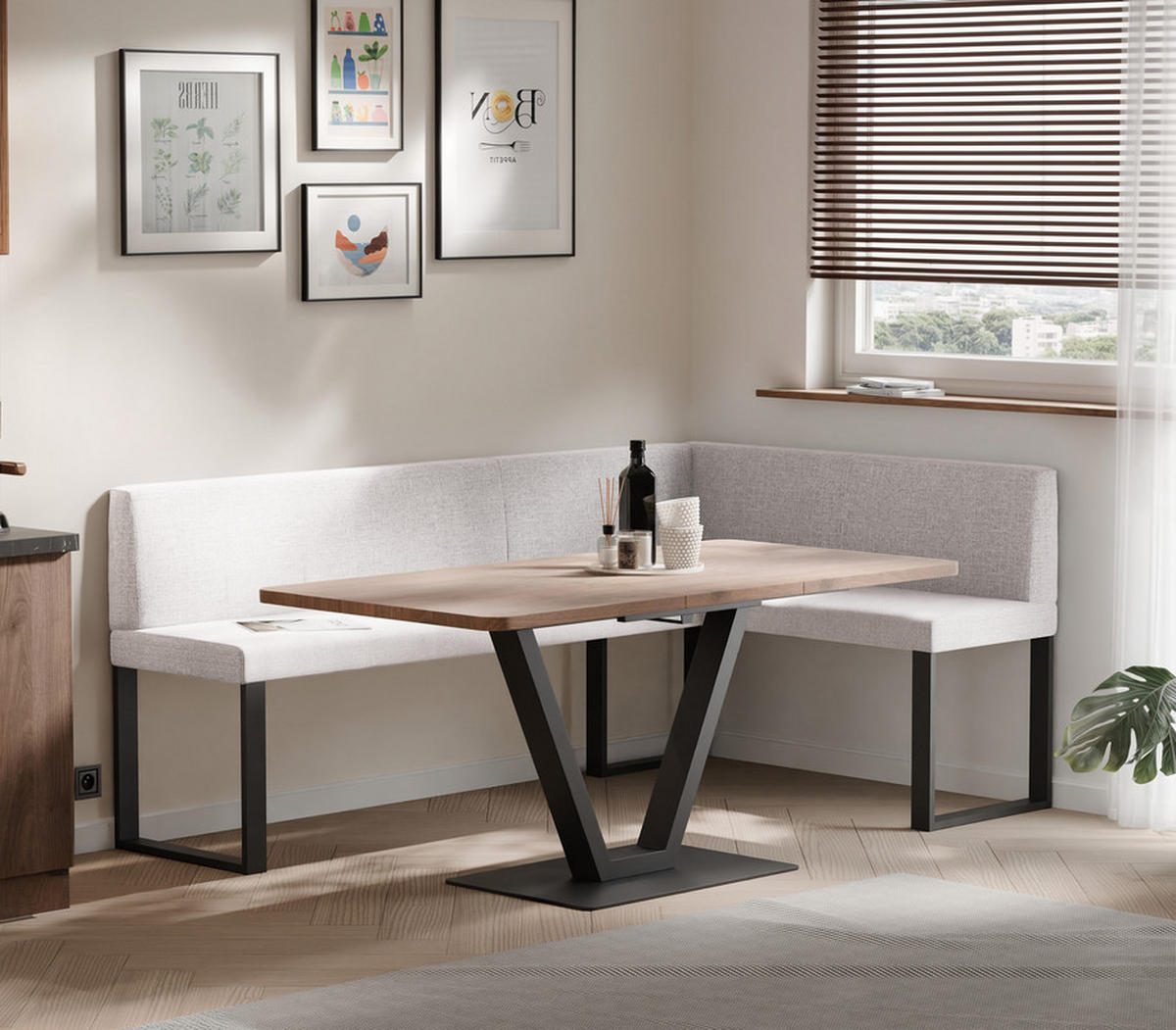 ECKBANK rechts SANA U Webstoff glatt, 128/168 cm Beige - Beige, Textil/Metall (128/168cm) - Idohome