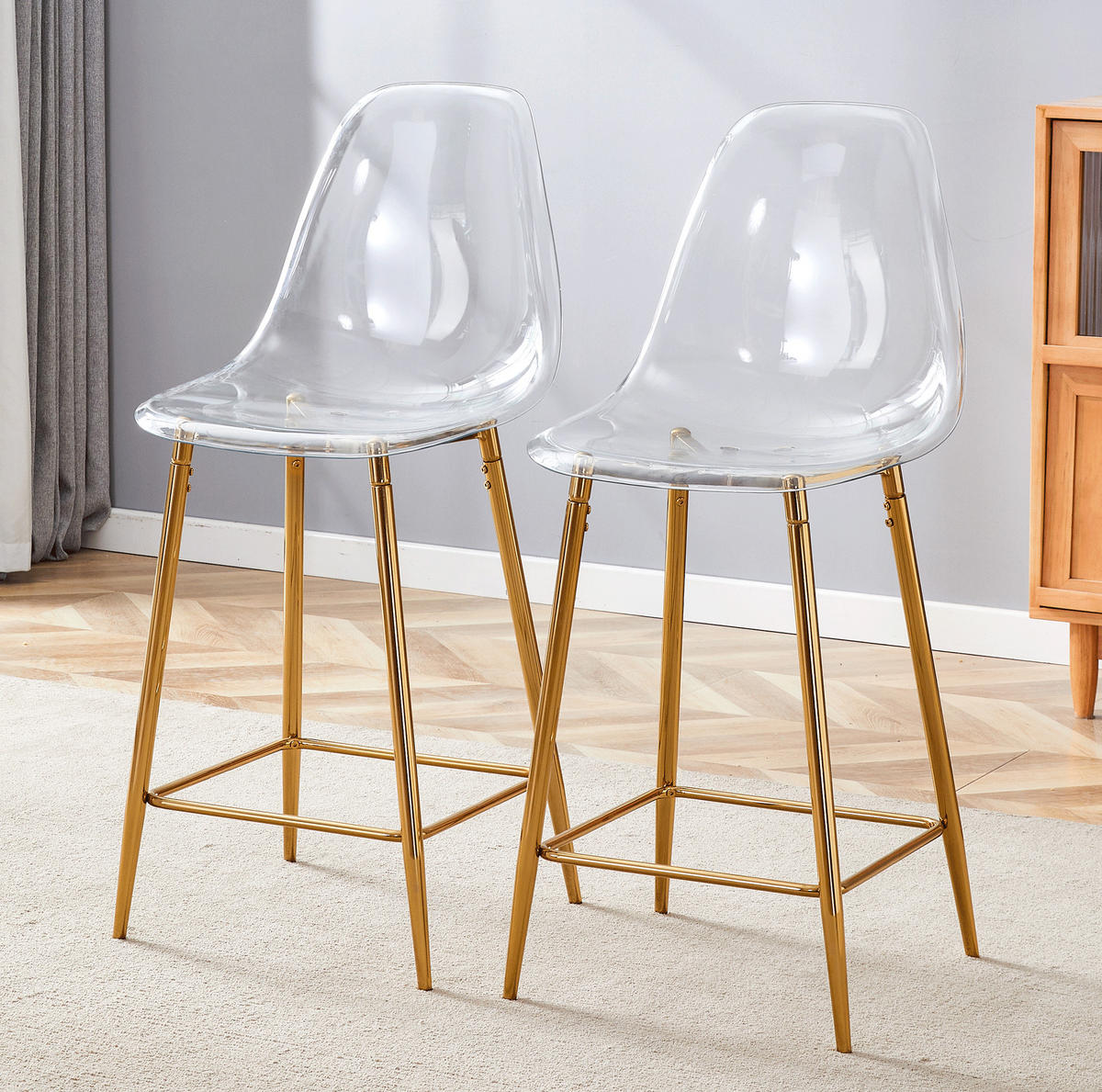 BARHOCKER 2er-Set Transparent Metallgestell Gold - Goldfarben, Metall (45/102/51cm) - Meubliv