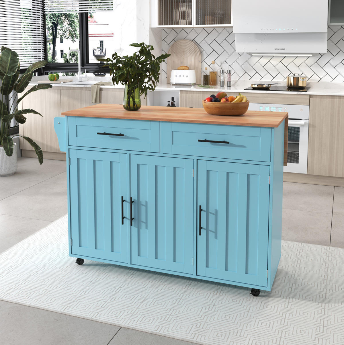 SPEISEWAGEN mit Klappplatte 129 x 71 x 91,5 cm MDF Blau - Blau, Holz (46/91.5/120cm) - Beauniv