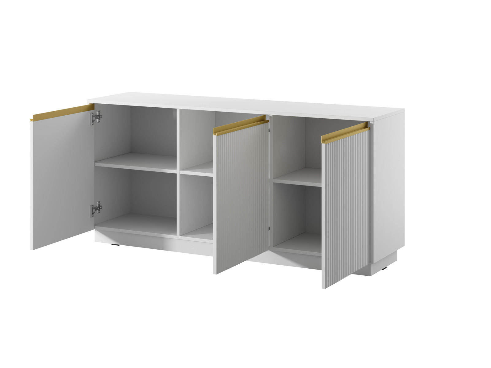 KOMMODE Loren 154 cm, dreitürig, weiß, mit geriffelten Fronten - Goldfarben/Weiß, Holzwerkstoff/Metall (154/72/39cm) - Ravio