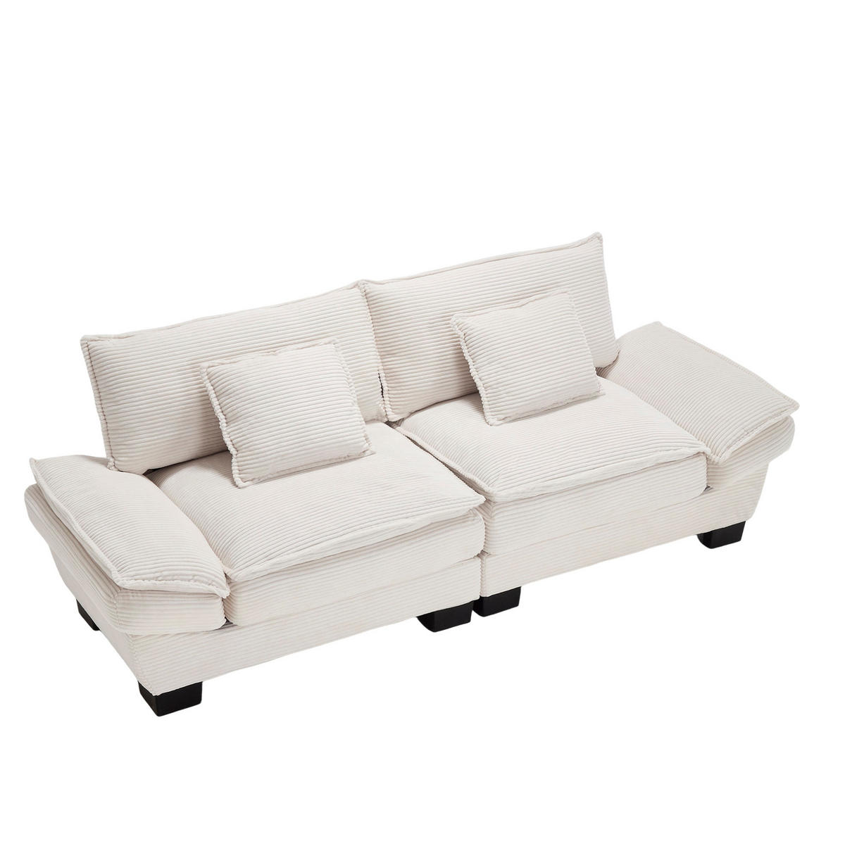 2-SITZER-SOFA aus Samt 224x81x81 cm Beige mit extratiefem Sitz, 2 Kissen und gepolsterten Armlehnen - Beige, Textil (81/81/224cm) - Modfu