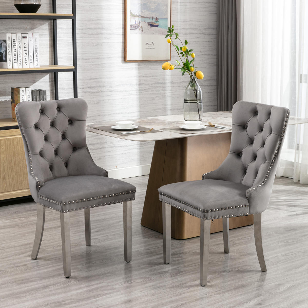 STUHL-SET DE-36289 2 Stück mit verchromten Beinen Grau - Grau, Holz (50/95/65cm) - ComfortXL