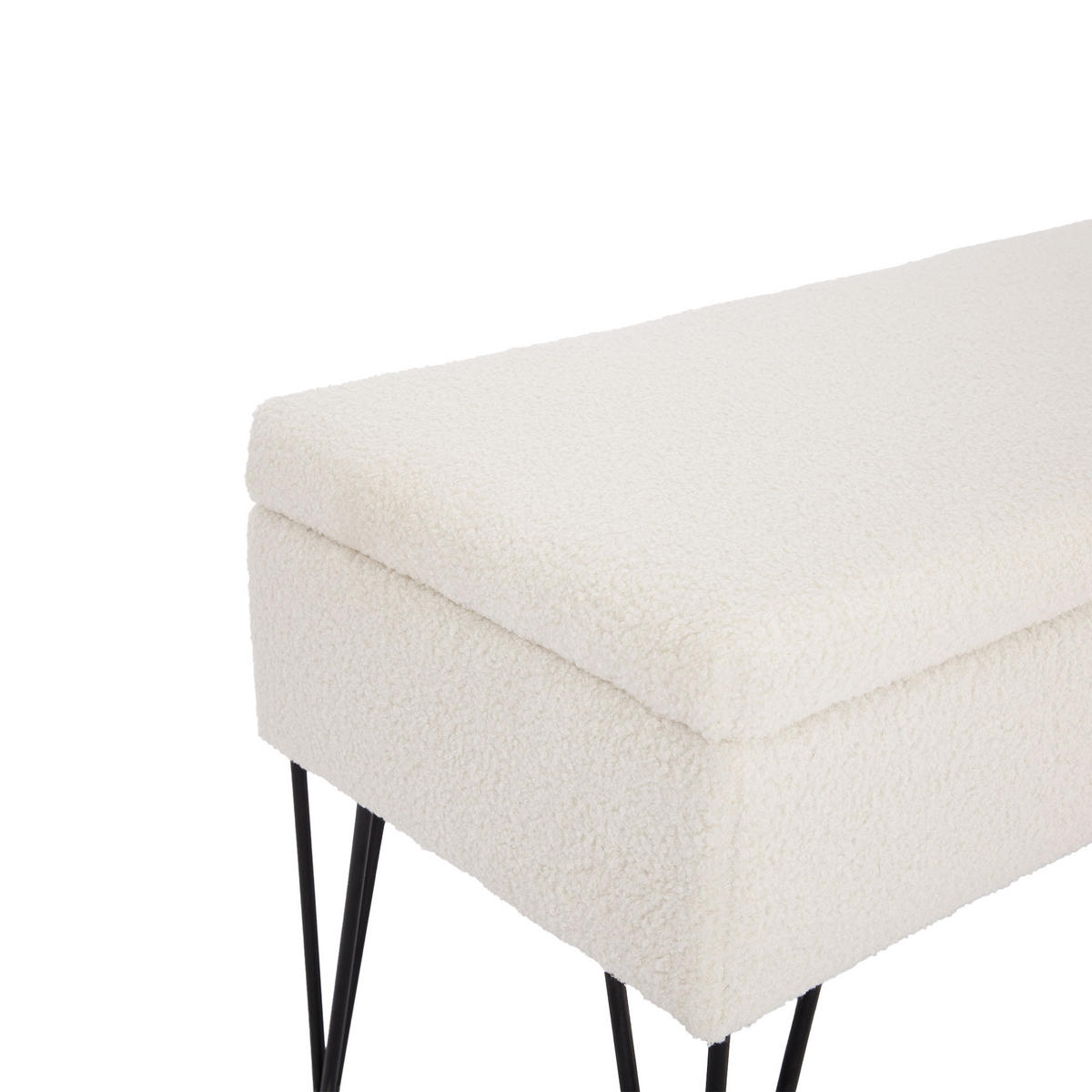 AUFBEWAHRUNGSBANK Alix aus weißem Frotteestoff - Schwarz/Weiß, Holz/Textil (101/50/41cm) - Sicaan