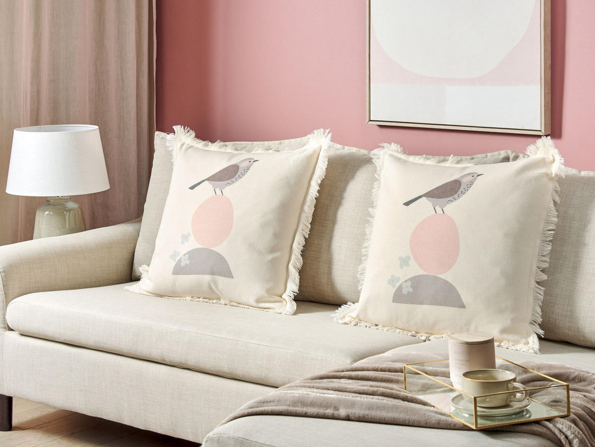 DEKOKISSEN 2er-Set Hellbeige 60/60 cm Wattle - Beige, Textil (60/60cm) - Beliani