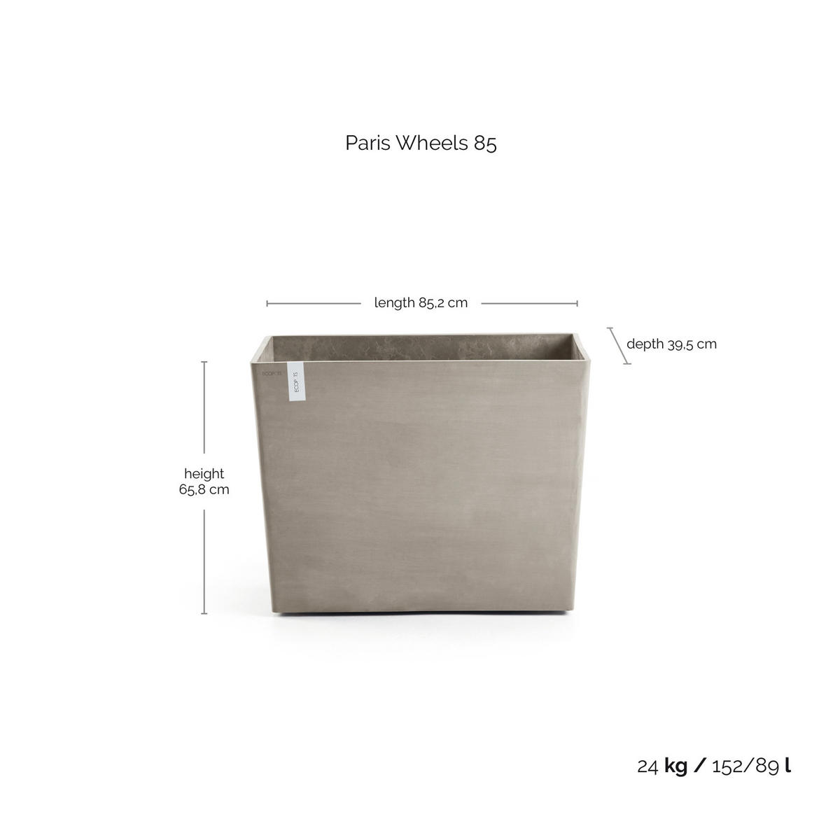 BLUMENTOPF Paris Wheels 85,2/39,5/65,8 cm Taupe - Taupe, Kunststoff (85.2/65.8cm) - Ecopots