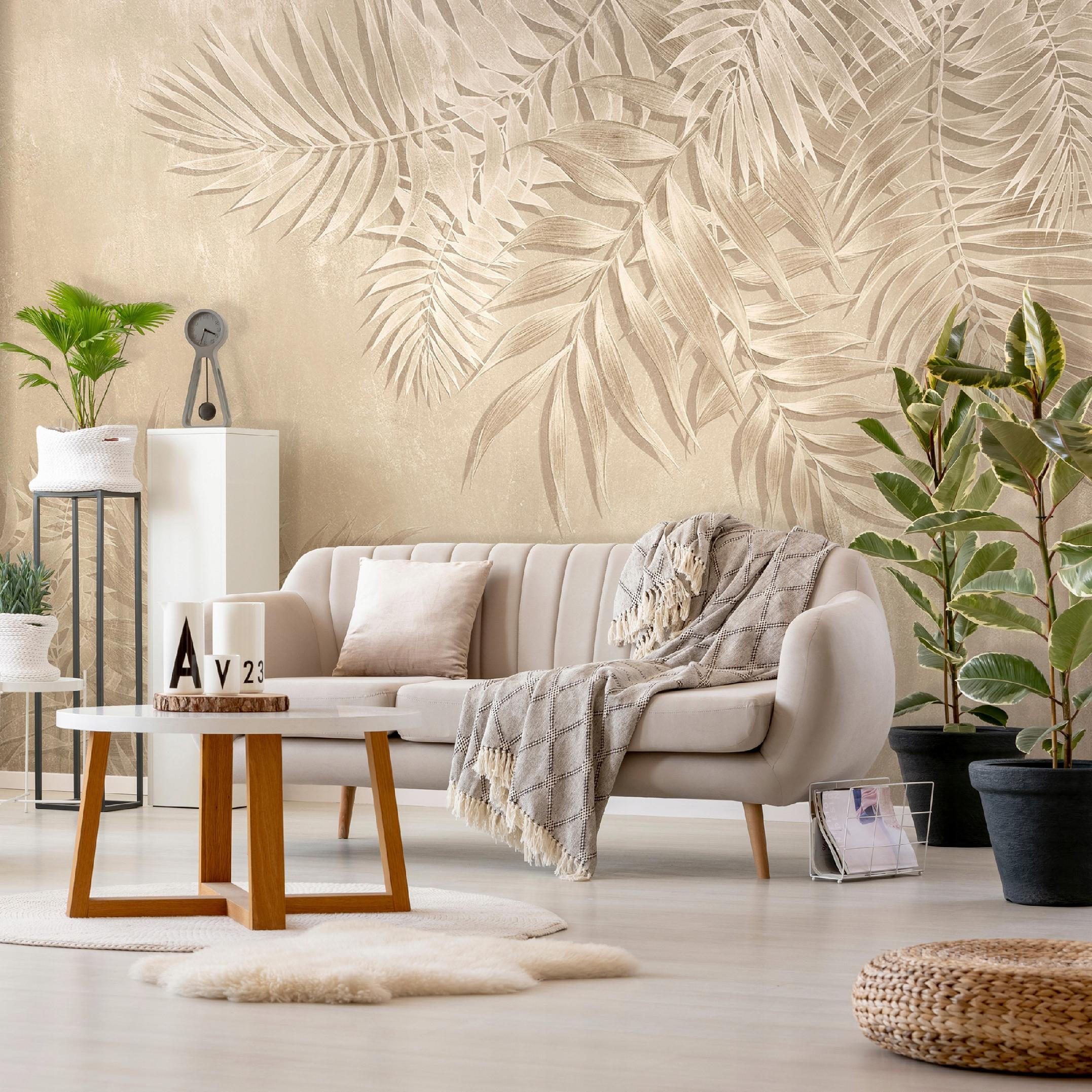 FOTOTAPETE Blätter Beton Beige 254x184 cm - Multicolor, Textil (254/184cm) - Wallarena