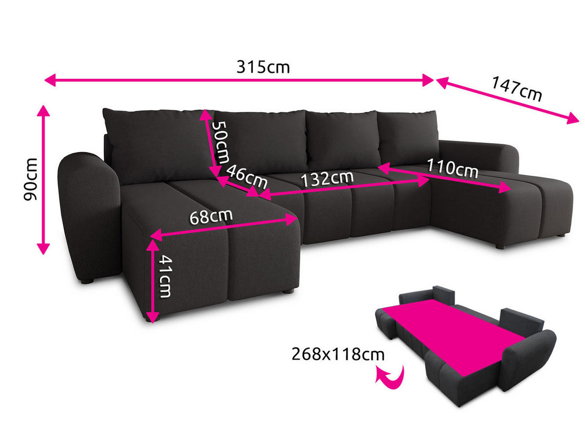 WOHNLANDSCHAFT Cleo U - Grau, Holz/Textil (315/90/147cm) - Sofnet