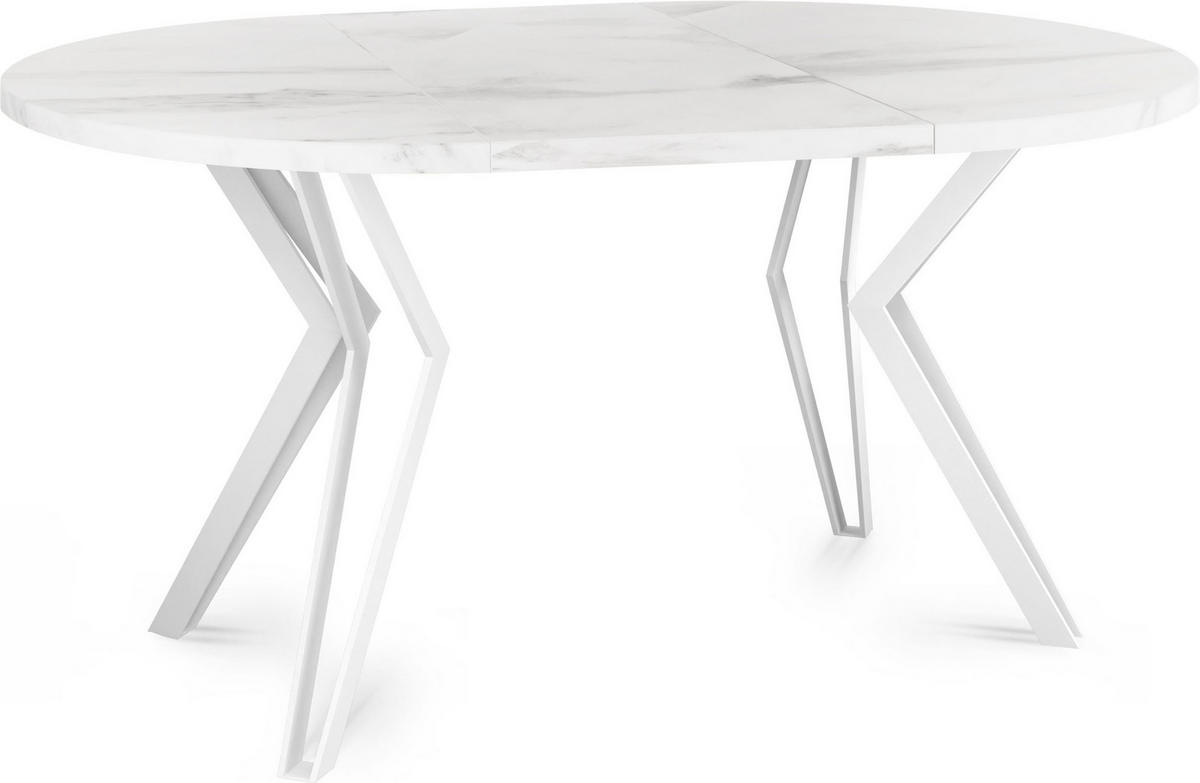 ESSTISCH Austin runder ausziehbarer, Marmor Weiß 100-180/100/76 cm - Ecru/Weiß, Holzwerkstoff/Metall (100/100/76cm) - WFL GROUP
