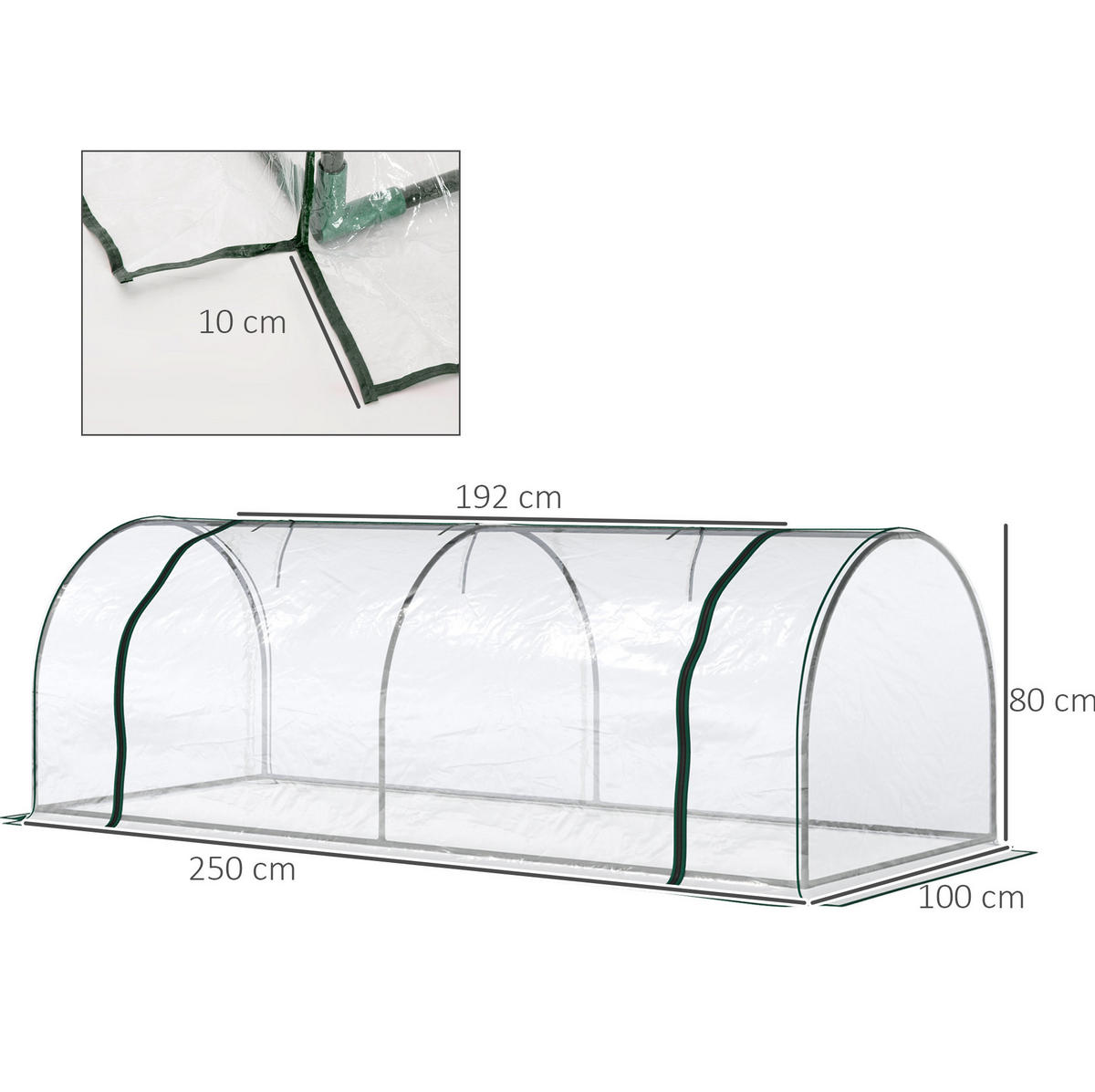 GEWÄCHSHAUS aus Kunststoff 250x100x80 cm in Transparent mit Tür - Transparent, Kunststoff (100/80/250cm) - Modfu