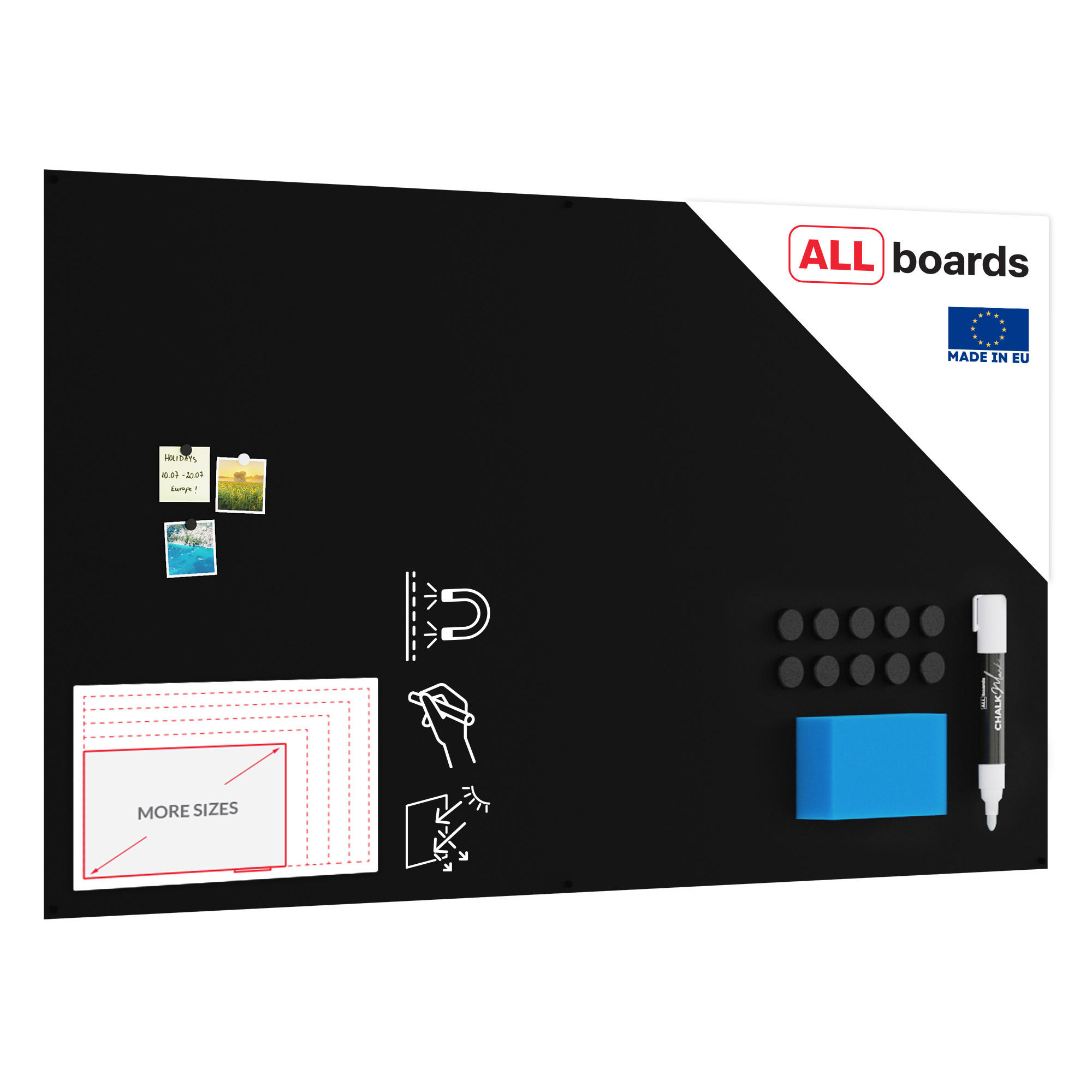 MAGNETPLATTE rahmenloses SLIMboard - Kreideoberfläche - 200x120 cm - Schwarz, Metall (200/120/0.3cm) - ALLboards