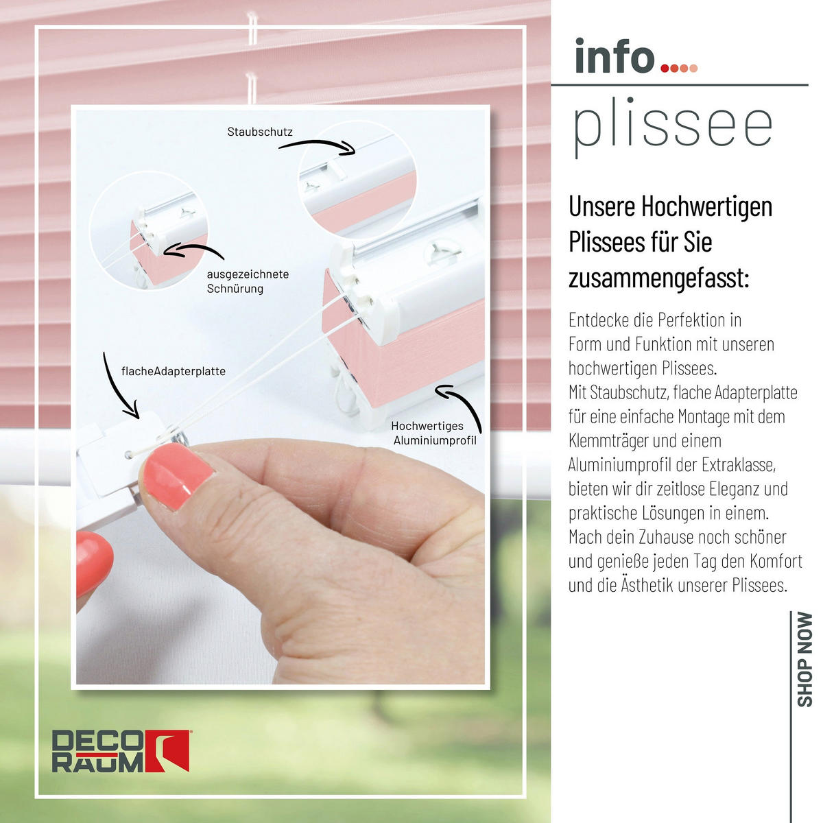 PLISSEE Basic ohne Bohren - Hellrosa, Textil (80/210cm) - Deco-Raum