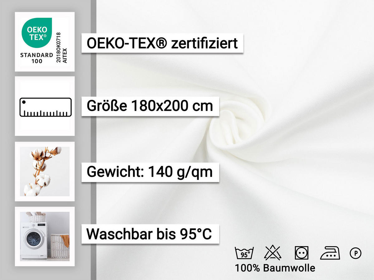 SPANNBETTLAKEN, 180x200 cm, 100% Baumwolle - Weiß, Textil (180/200cm) - Zollner