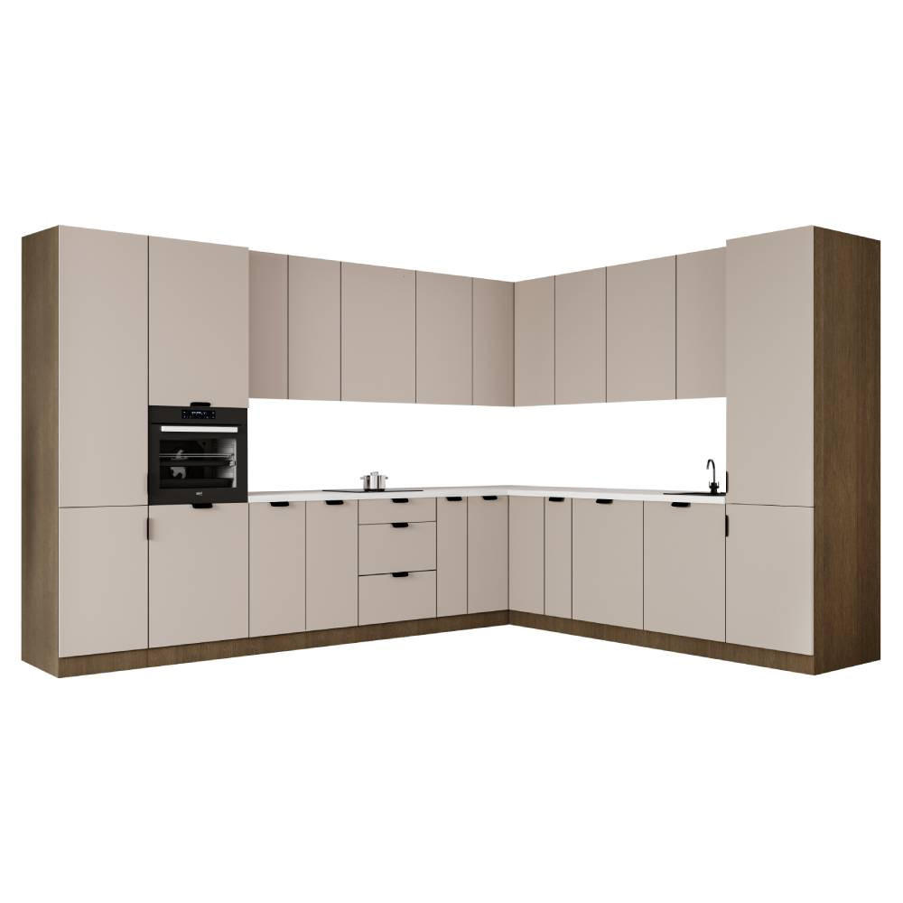 WINKELKÜCHE 345 x 285 cm - Sorento KS12-M345 - in Beige / Dunkle Eiche - Eichefarben/Beige, Holz/Metall (630/247/58cm)