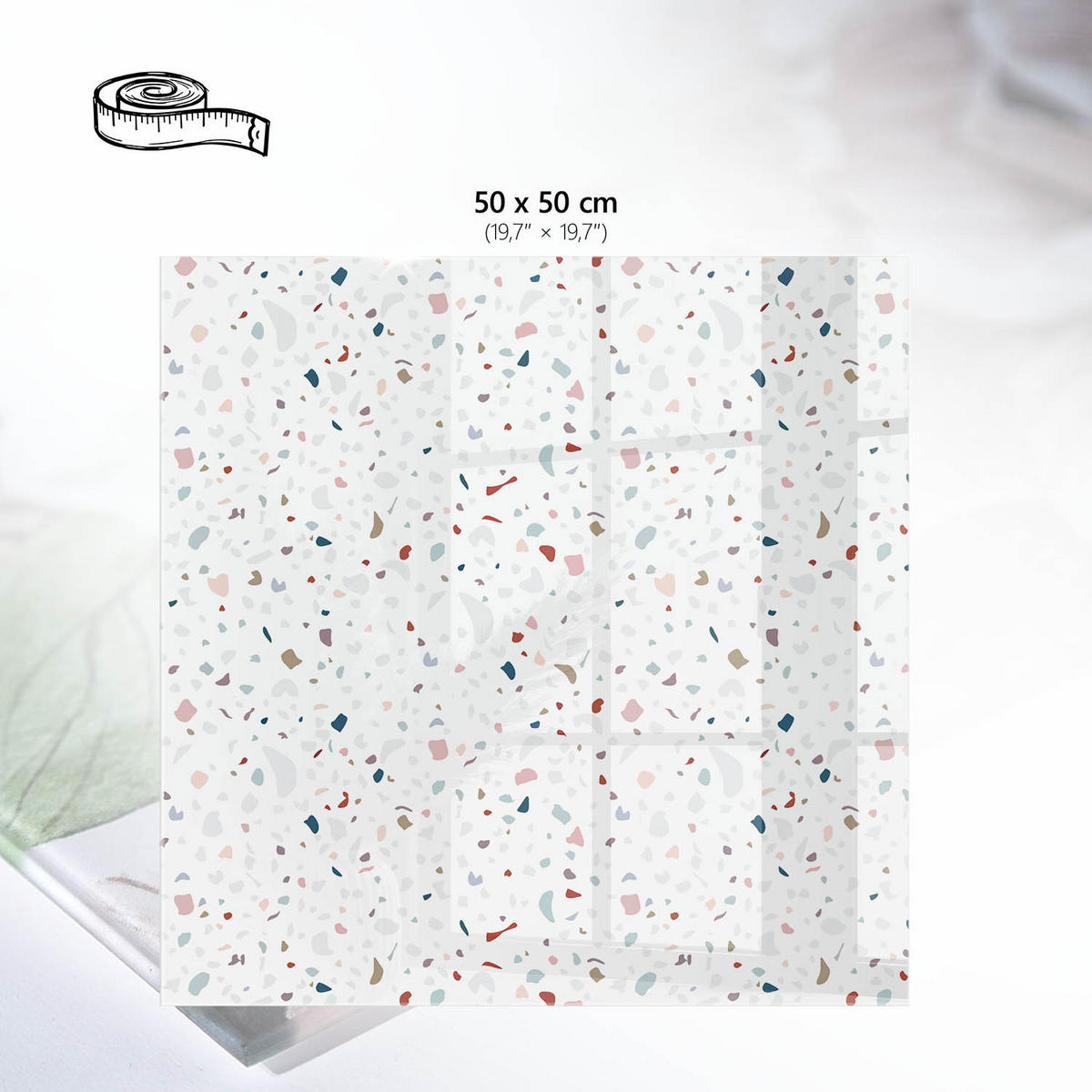 TISCHPLATTE 50x50 cm – Farbenfroher Terrazzo - Grau, Glas (50/50/0.4cm) - Wallfluent
