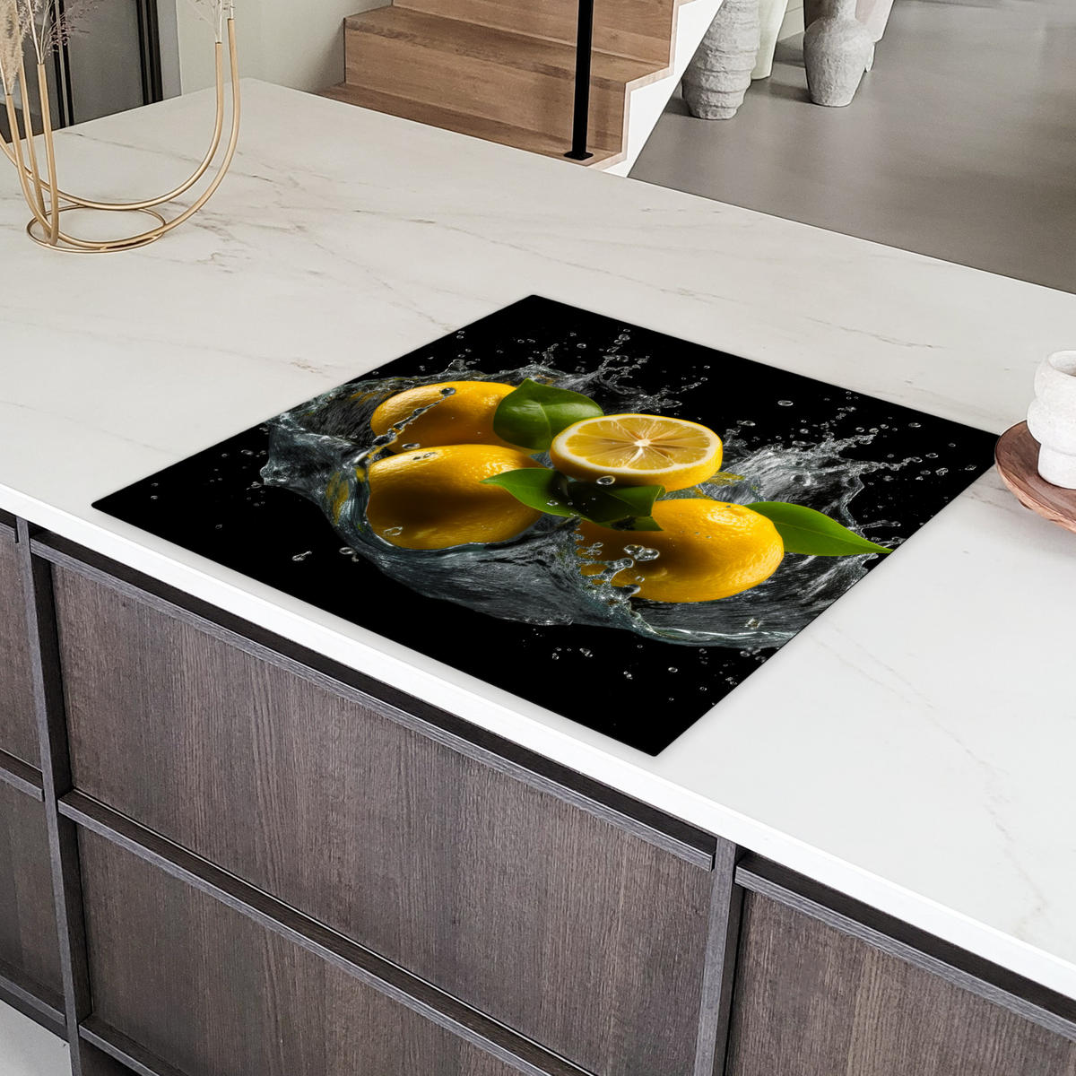 HERDABDECKPLATTE Zitrone - Obst - Gelb - Schwarz 78x78 cm - Gelb, Kunststoff (78/78/0.2cm) - MuchoWow