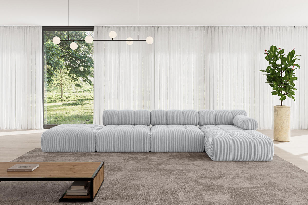 ECKSOFA modulares Sofa Lizur-L2 - 380x160x70 cm Grau Cord - Grau, Holzwerkstoff/Textil (380/160cm) - ALTDECOR