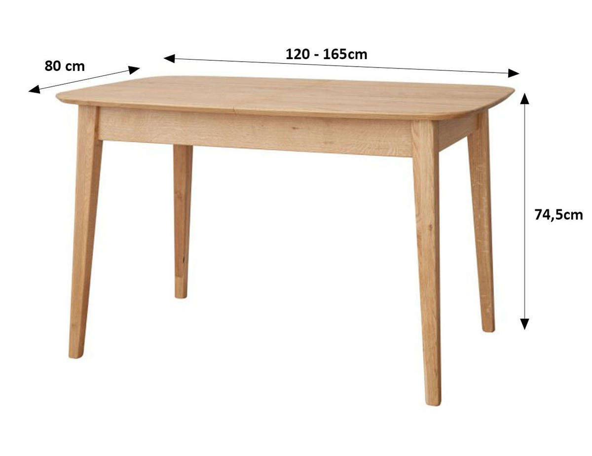 ESSTISCH Orbetello Eiche Natur / Schwarz 120-165 / 80 / 74,5cm - Hellbraun/Schwarz, Holz (80/165/74.5cm) - Feldmann-Wohnen