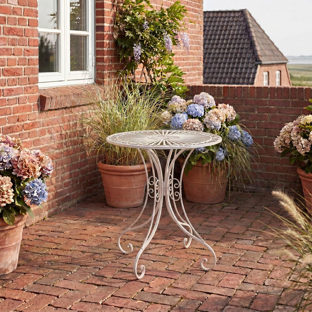 GARTENTISCH rund Ø70 cm Metall antik weiß - Weiß, Metall (70/70/73cm) - CLP