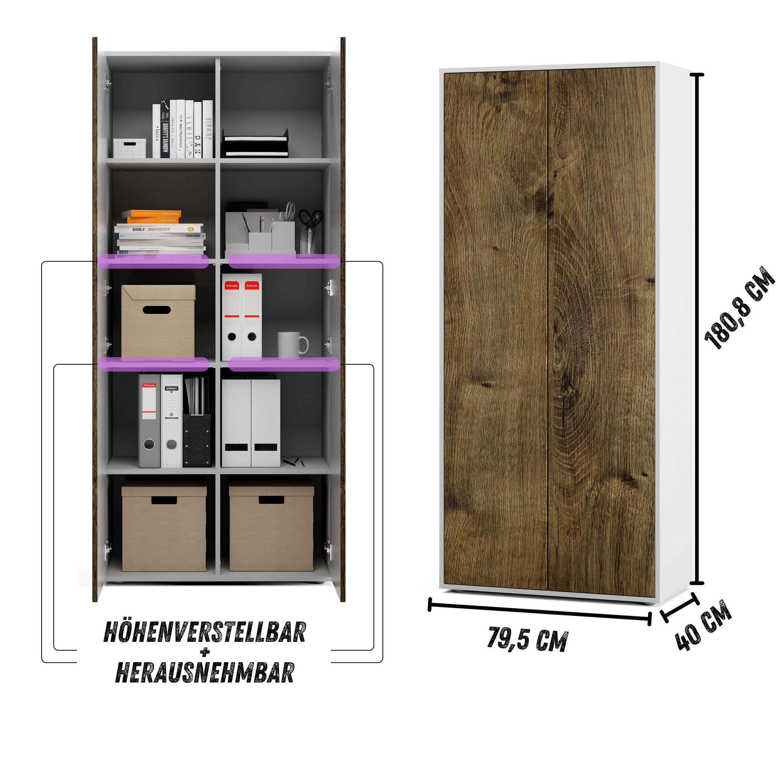 Simplyfurn Aktenschrank Alteiche 80x180x40 cm