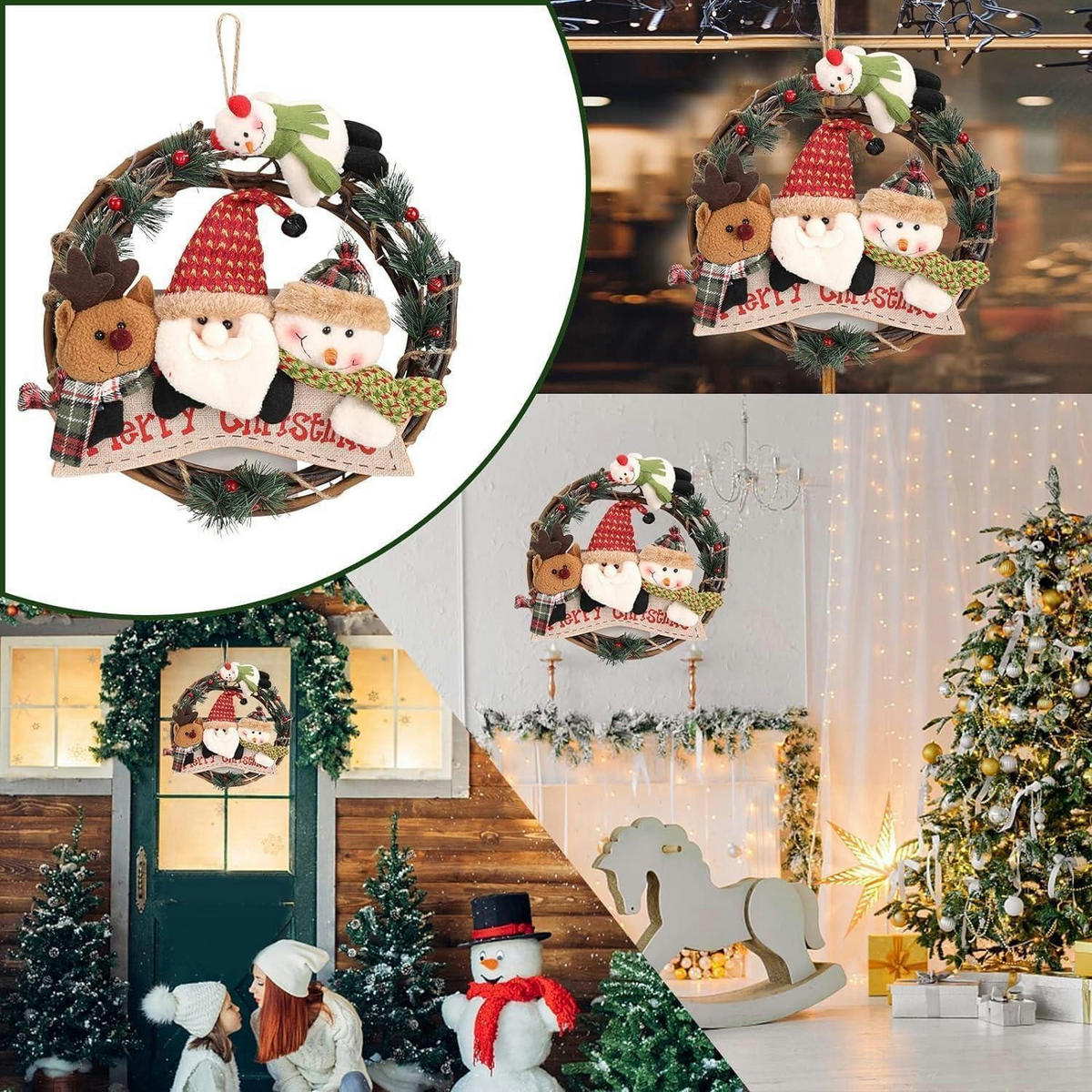 WEIHNACHTSKRANZ mit Plüschfiguren 30 cm - Multicolor, Naturmaterialien (20cm)