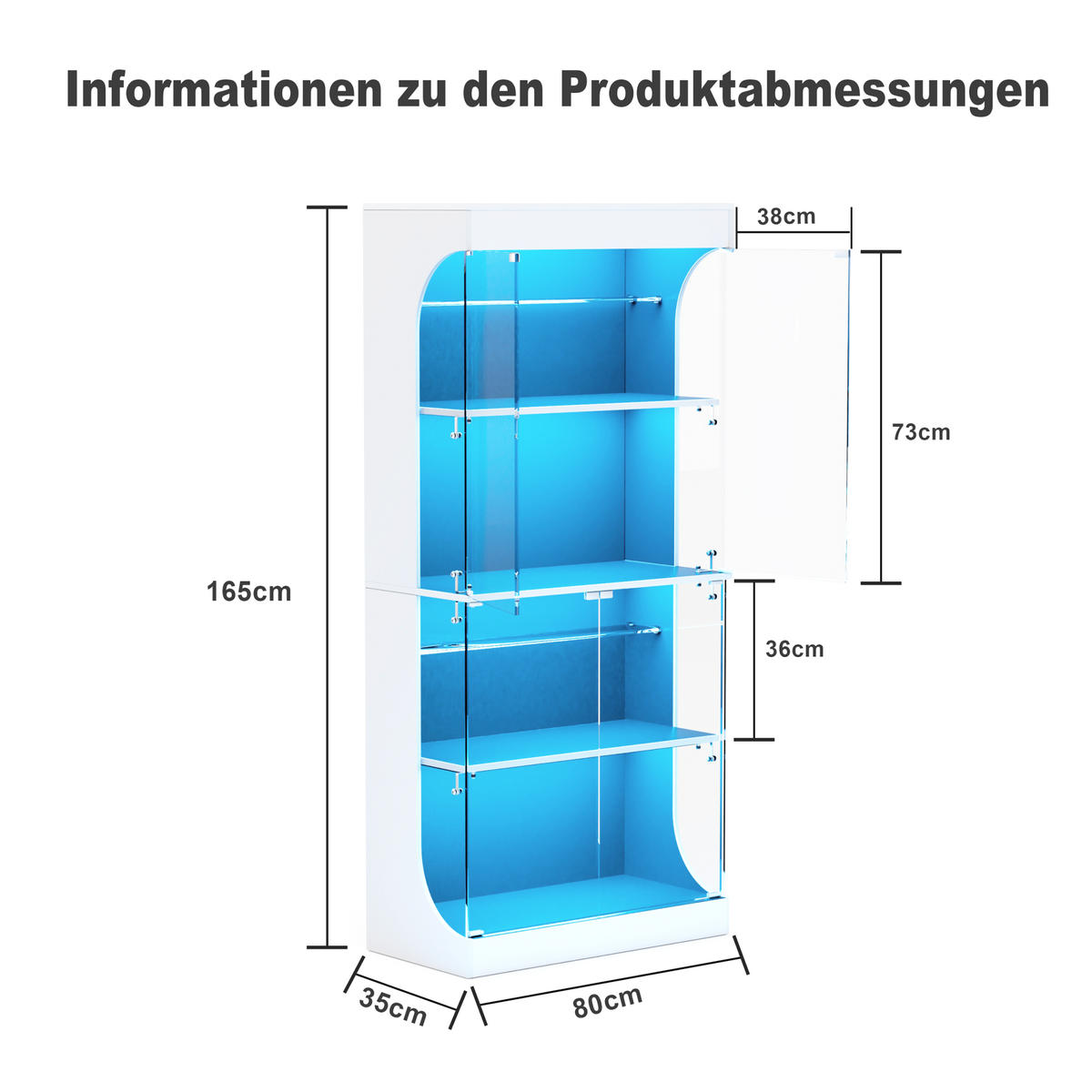 VITRINA 80/35/165 cm bijela od stakla i iverala s LED rasvjetom i senzorom pokreta - bijela, drvni materijal (80/165/35cm) - OKWISH