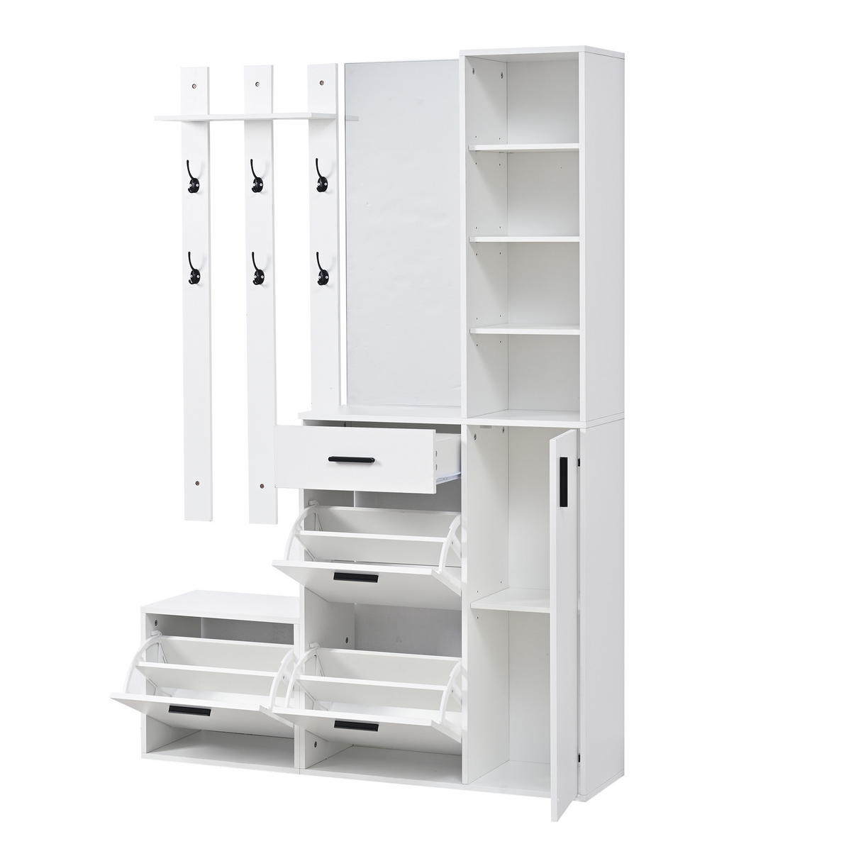 GARDEROBE Schuhschrank Spiegel Haken Wandmontiert Weiß - Weiß, Holzwerkstoff (120/178/30cm) - FLIEKS