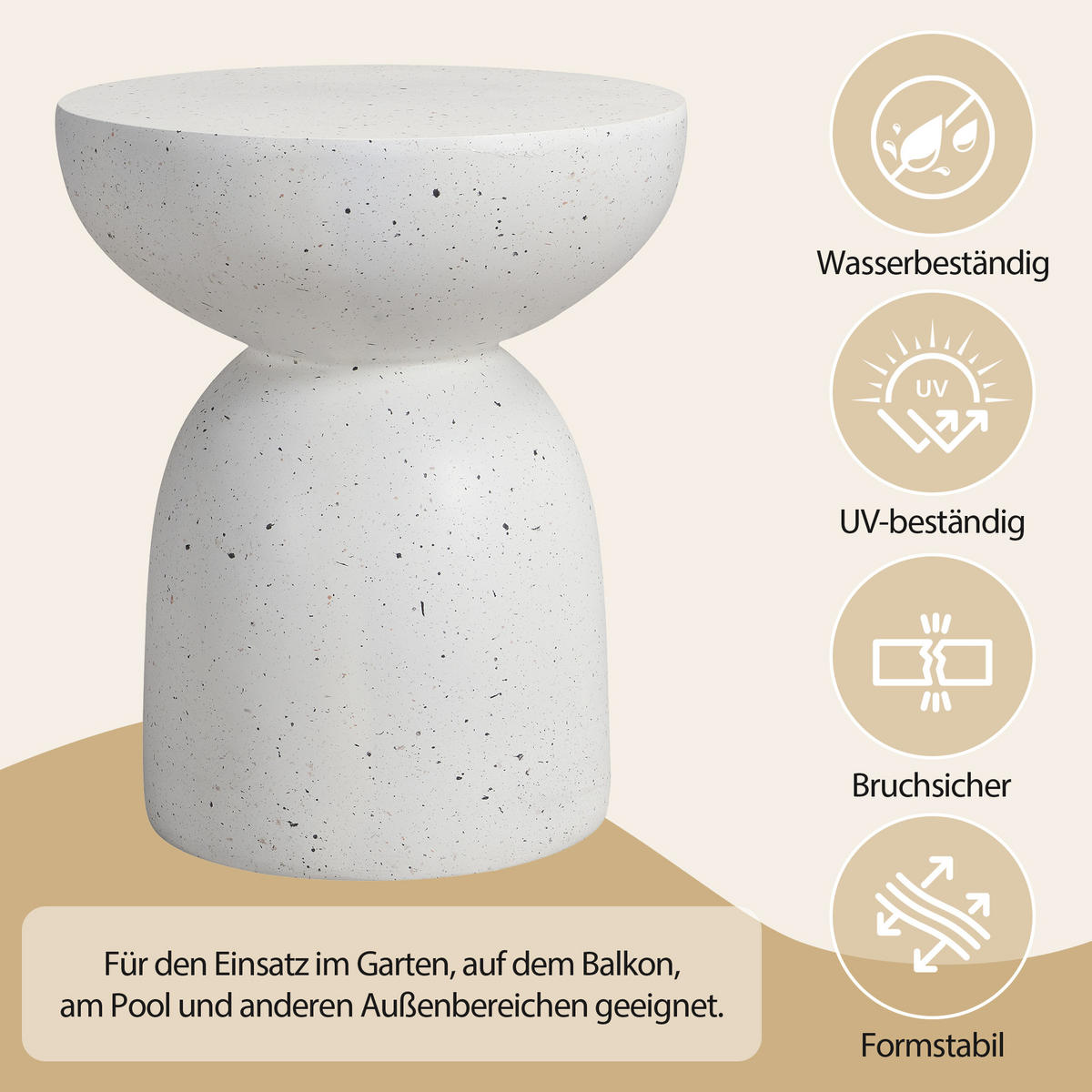 BEISTELLTISCH, MgO, Indoor/Outdoor, Terrazzo Weiß - Weiß, Naturmaterialien (45/45/52.5cm) - FLIEKS