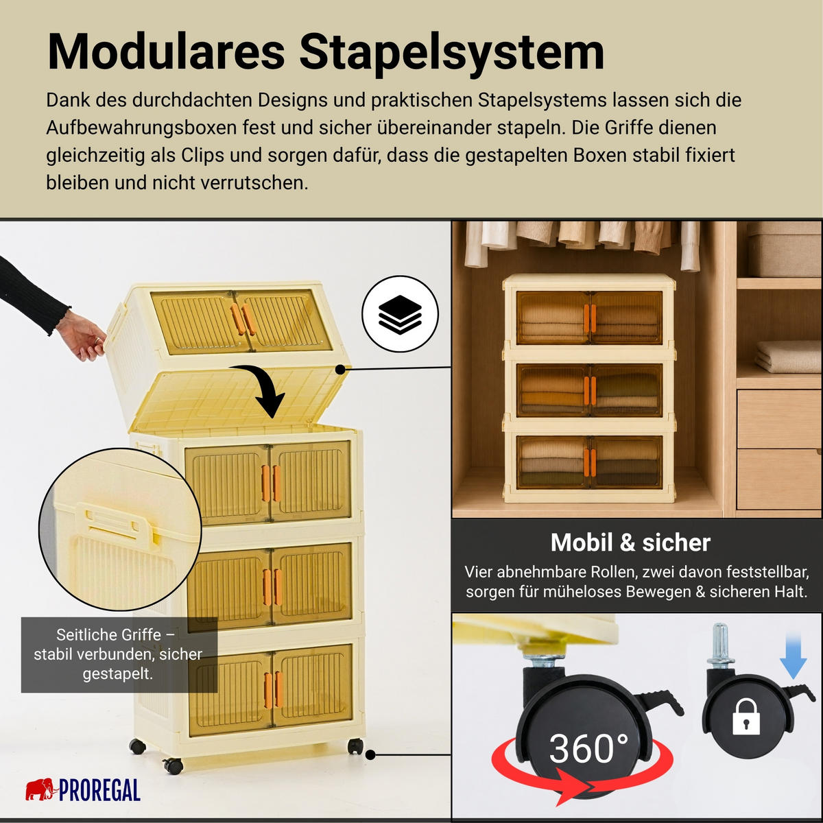 AUFBEWAHRUNGSBOXEN EasyCube stapelbar 4 Ebenen und Rollen 38L Weiß-Transparent - Weiß, Kunststoff (60/25.5/28cm) - BERLINLODGE